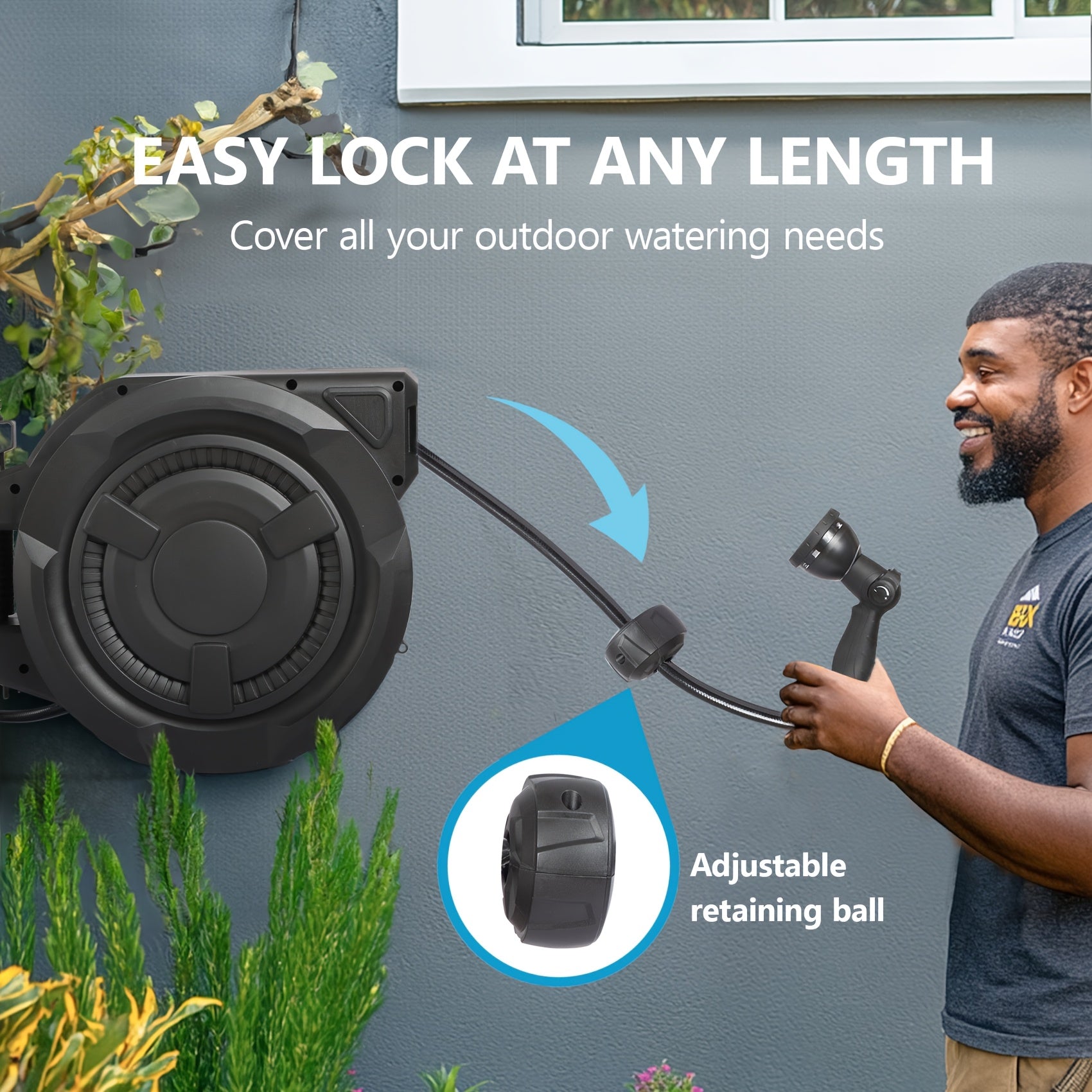 Garden Hose Reel 1/2in & 5/8in, 50ft-130ft Heavy Duty Automatic Hose Reel, Garden Water Hose Reel, with Slow Return System, Heavy Duty Wall Mounted Hose Reel with 10- Function Sprayer Nozzle, Hose Reels for Outside Heavy Duty, Water Hose