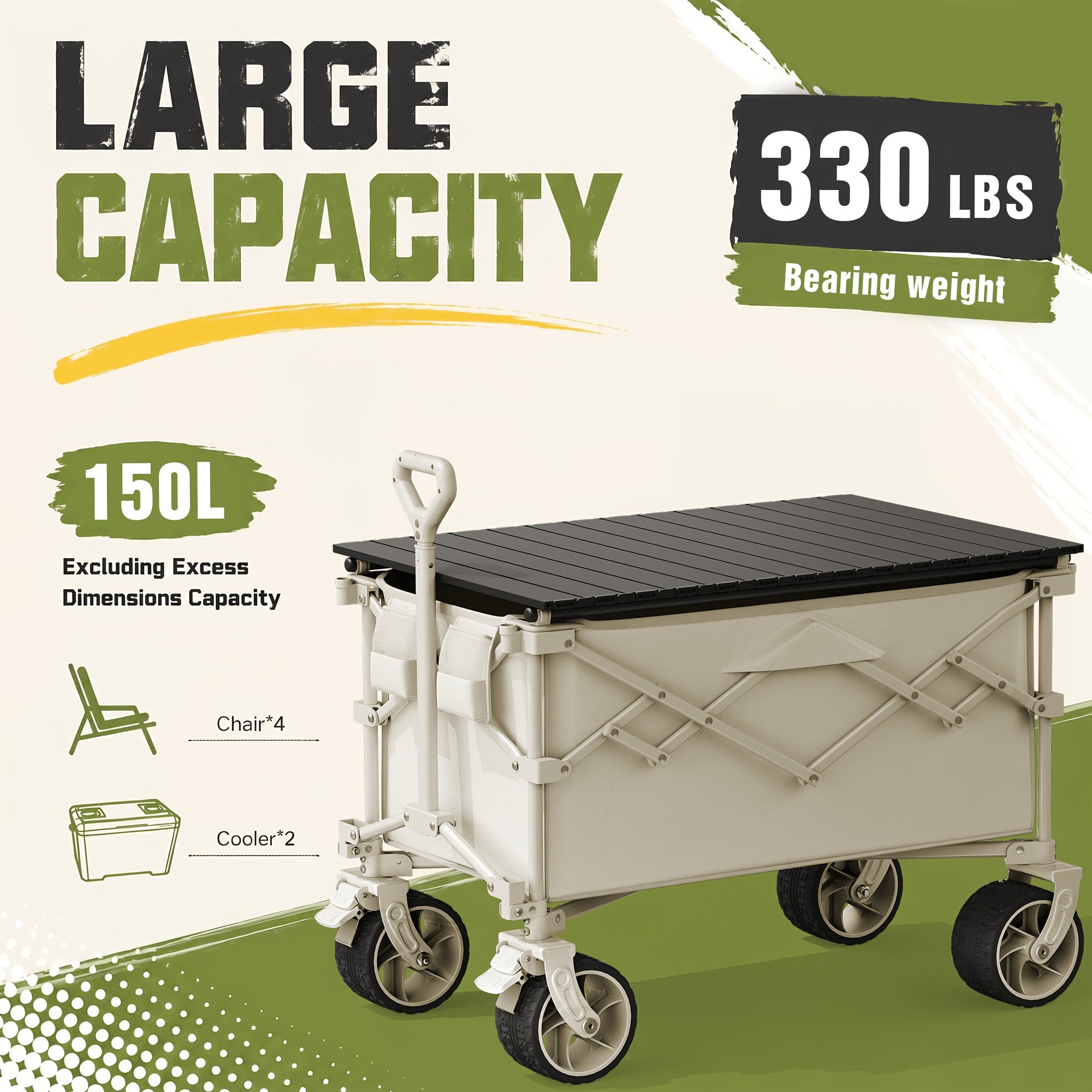 Collapsible Wagon Cart with Canopy And Bamboo Tabletop - Portable Utility Garden Cart for Camping And Outdoor Activities,  Tailgating Supplies, Foldable Design, Compact Storage, Easy Assembly, Sturdy Frame, Event Organizers