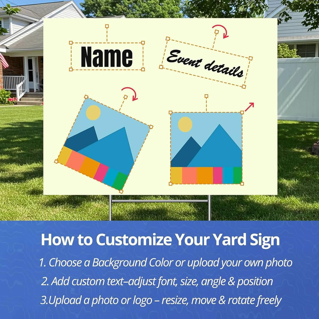 【2D Flat】 Custom Yard Sign 6 Pack - 18"x24" Corrugated Plastic (4mm) - Single Sided, Design with Your Image Includes Metal H-Shaped Stake for Outdoor Use: Event, Advertising, Professional, Weatherproof Signage