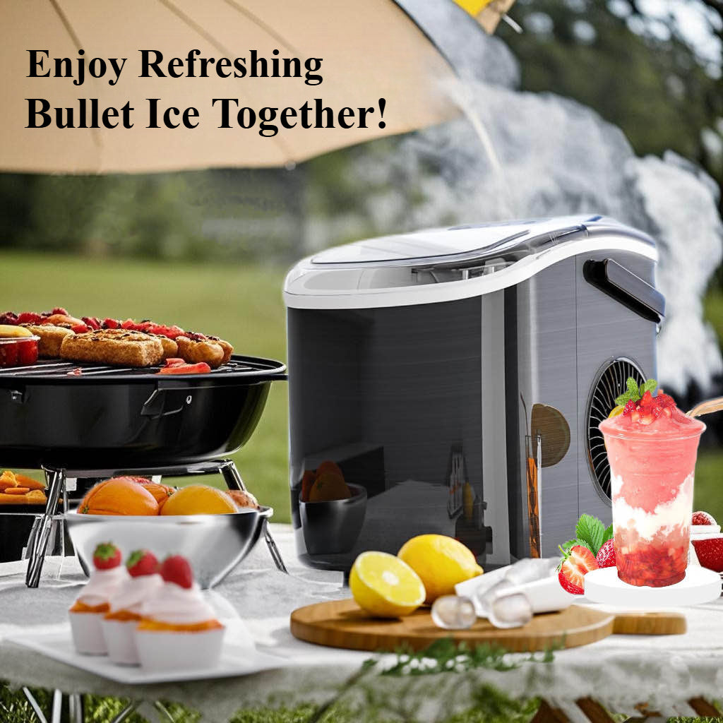 Nugget Or Bullet Ice Makers Countertop, Portable Ice Machine, Pebble Ice Machine with Chewable Pellet Ice, 26 Lbs/26.5 Lbs/35 Lbs Self-Cleaning, One-Click Operation, for Blackyard, Camping, Stainless Steel Black/Silvery