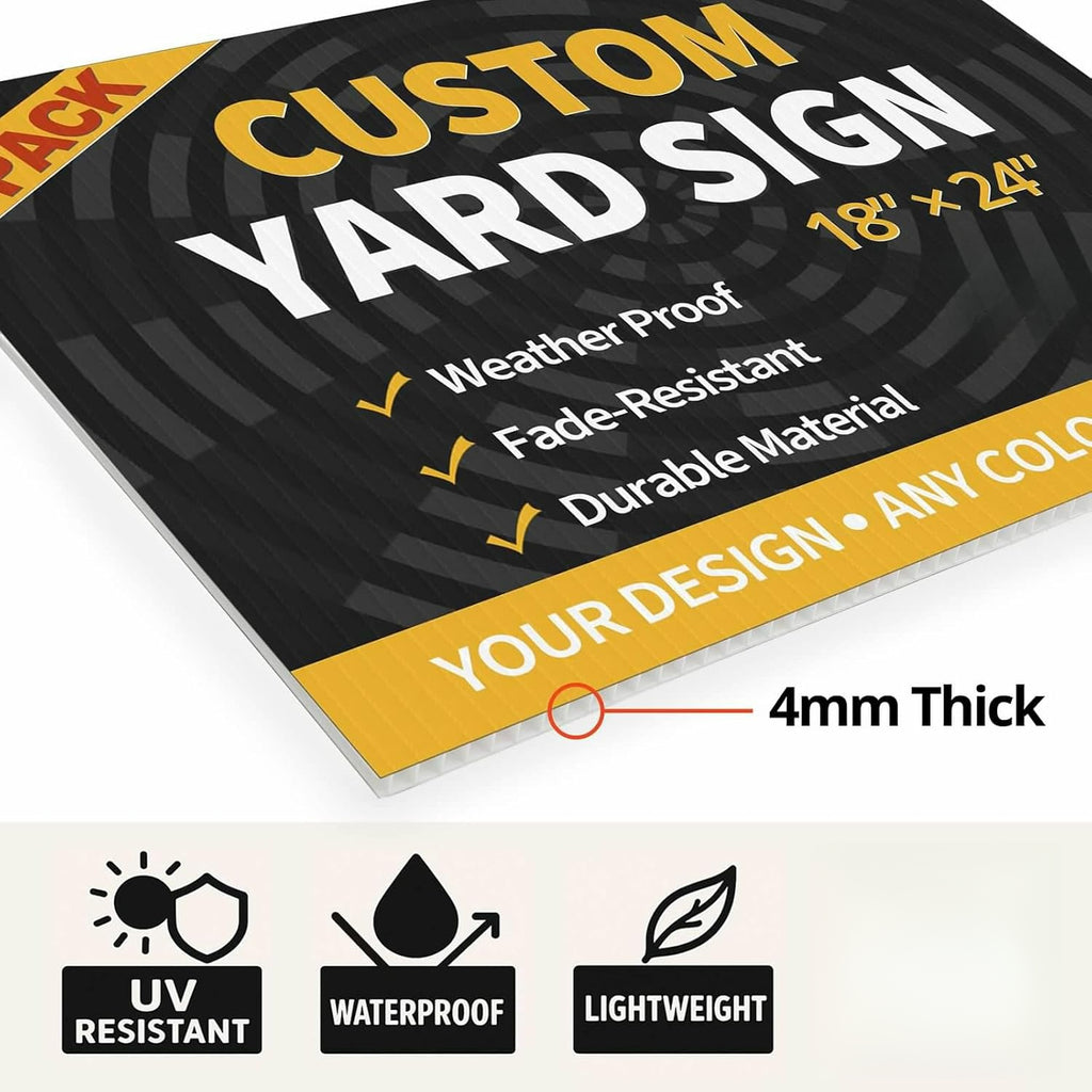 【2D Flat】 Custom Yard Sign 6 Pack - 18"x24" Corrugated Plastic (4mm) - Single Sided, Design with Your Image Includes Metal H-Shaped Stake for Outdoor Use: Event, Advertising, Professional, Weatherproof Signage