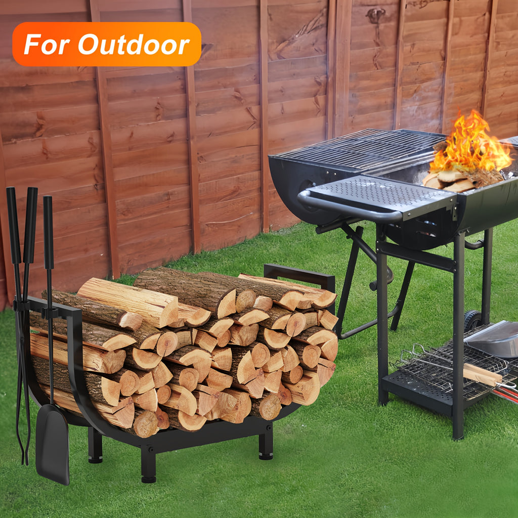 1pc Polished Metal Firewood Rack, Multipurpose Log Storage Holder, Space Saving, Easy to Assemble, Indoor Fireplace Outdoor Patio Stove Wood Storage Organizer
