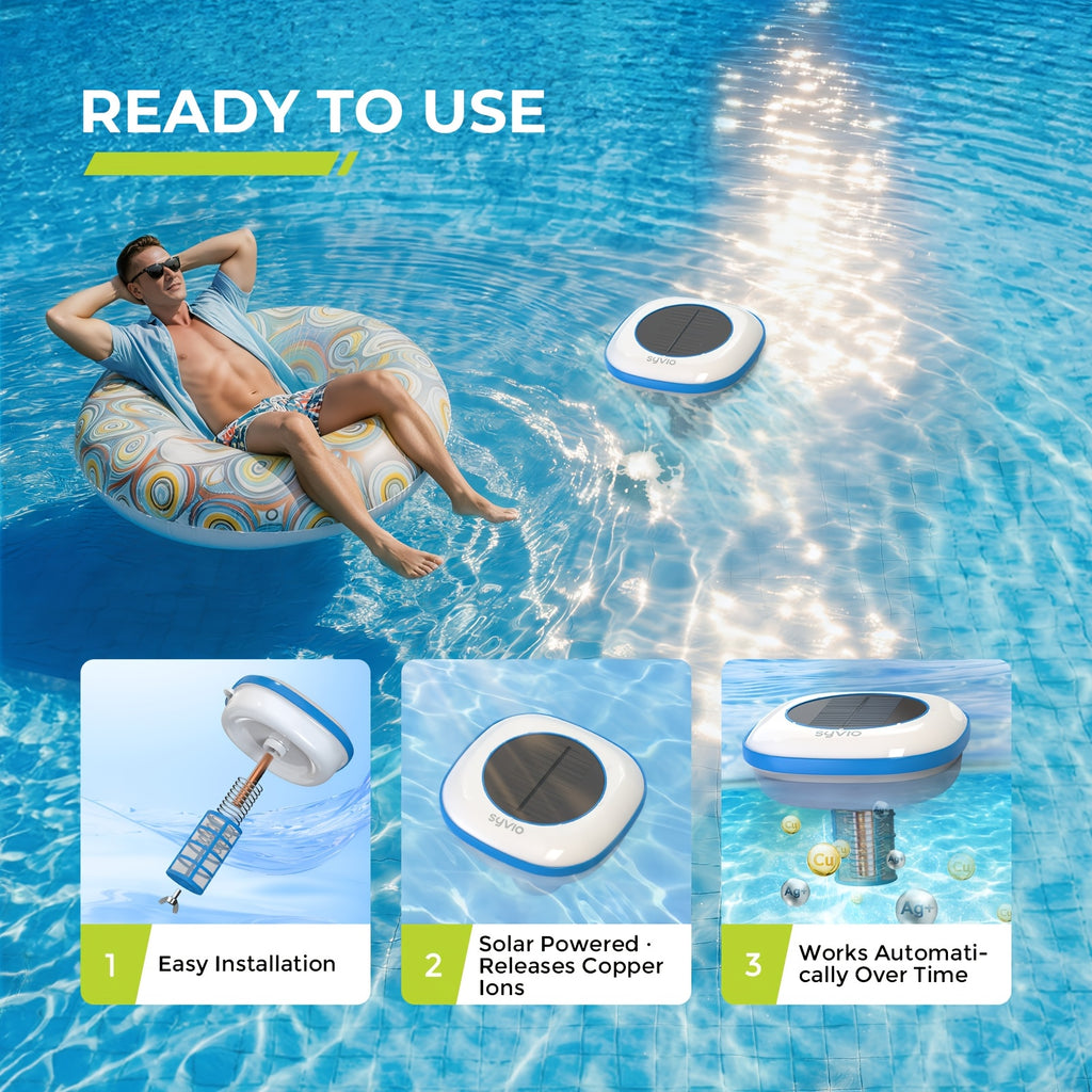 Solar Powered Pool Ionizer, Chemical-Free Floating Water Purifier for Fresh, Saltwater Pools Up to 45, 000 Gallons, Chlorine Saver, Includes Brass Parts, Cleaning Brush, Reusable Summer Must-Have
