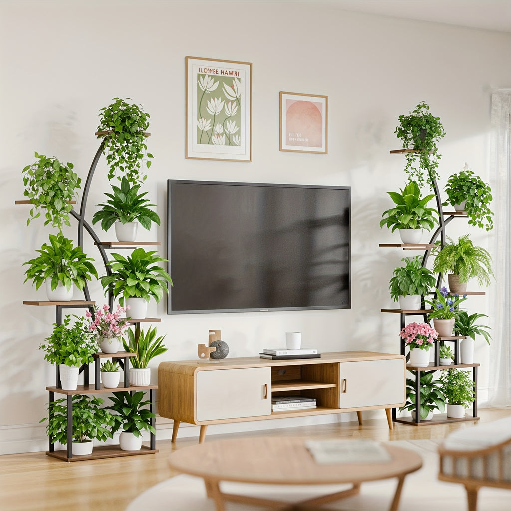 8-Tier Metal Plant Stand with Grow Light, 65" Tall Curved Flower Holder Display Rack for Indoor Plants, Decorations - Ideal for Living Room, Balcony, Plant Lovers Gift
