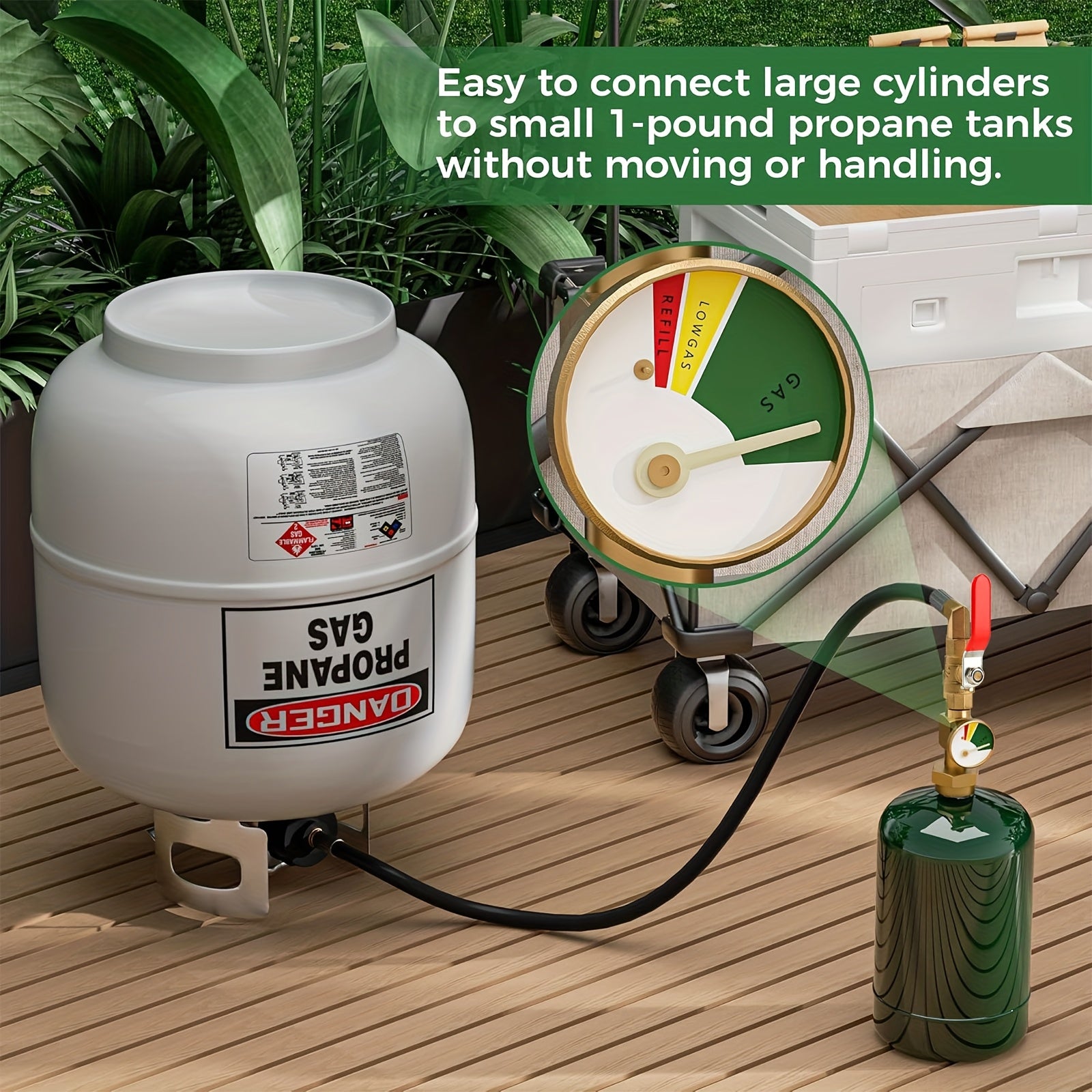 Propane Refill Adapter Hose For 1 Lb Tanks, Propane Tank Refill Adapter Rubber Hose With Pressure Gauge Propane Tank Filler 350 PSI High Pressure Camping Grill (QCC/Type1 Inlet) 1LB Propane Tank Adapter Connector With On/Off Control Valve