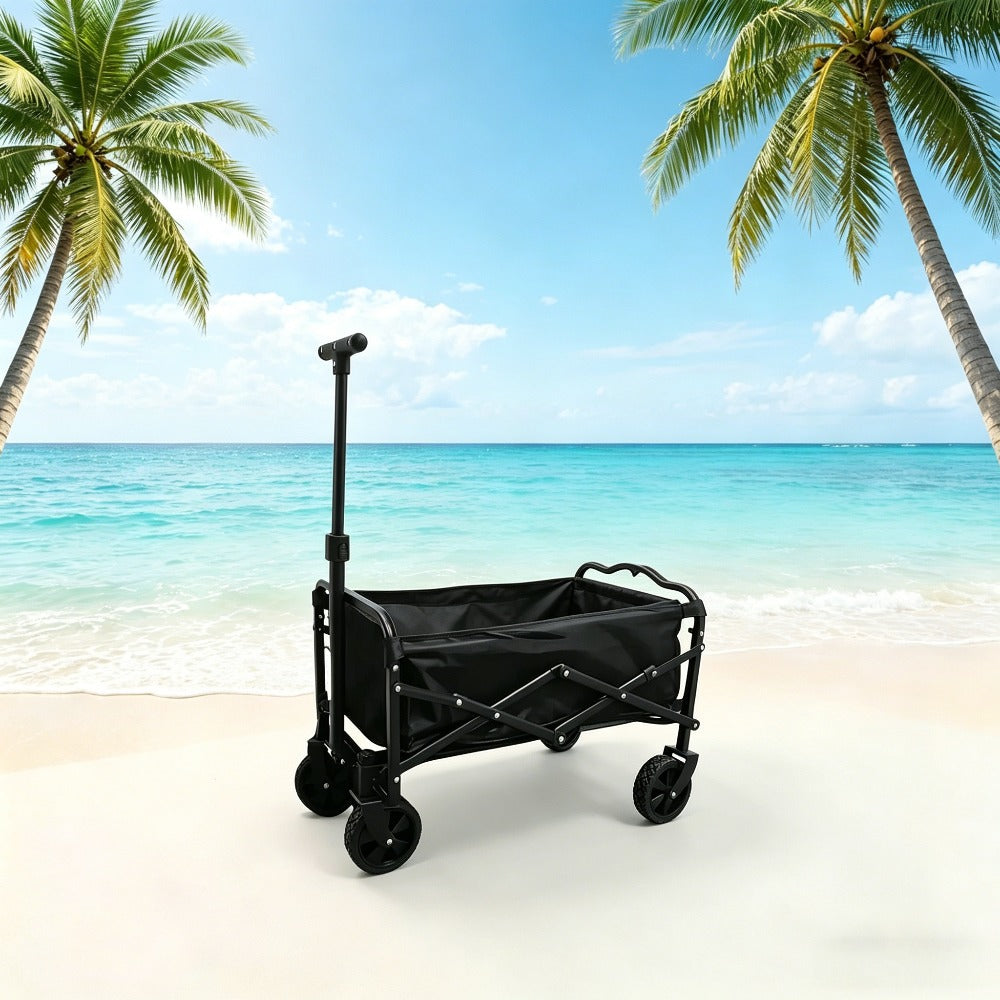 Heavy Duty Foldable Wagon Cart, 650LBS Load Bearing, Stainless Steel Frame, 600D Oxford Fabric, All Terrain Utility Cart with Swivel Wheels And Adjustable Handle, Multipurpose Portable Cart for Camping, Beach, Gardening Cart