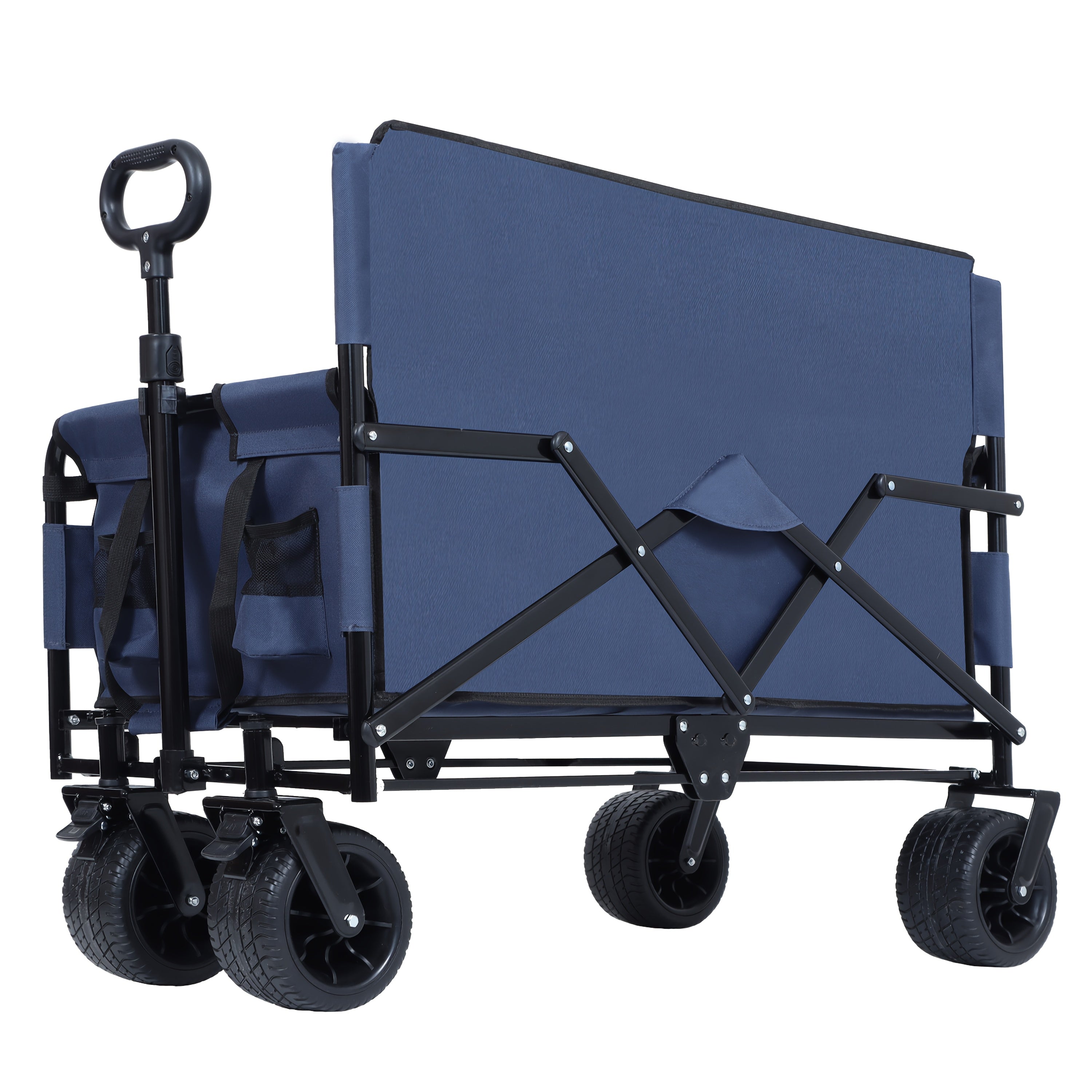 3-In-1 Convertible Folding Travel Cart with Bench And Rear Folding Table - 500 Lb Heavy Duty Multi-Purpose Travel Cart, 180 Liter Capacity, All-Terrain Wheels for Camping, Beach, Sports, Garden