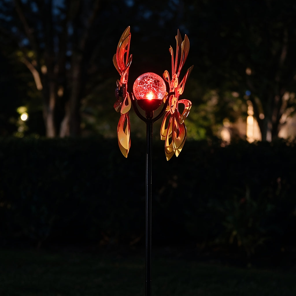 Outdoor Patio Landscape Decor, Solar Powered Metal Sunflower Wind Spinner with Night Glow Light, Collects Sun Energy During The Day And Shines After Dark, Weatherproof Kinetic Rotation Design for Garden Yard Lawn Decorative Ornament
