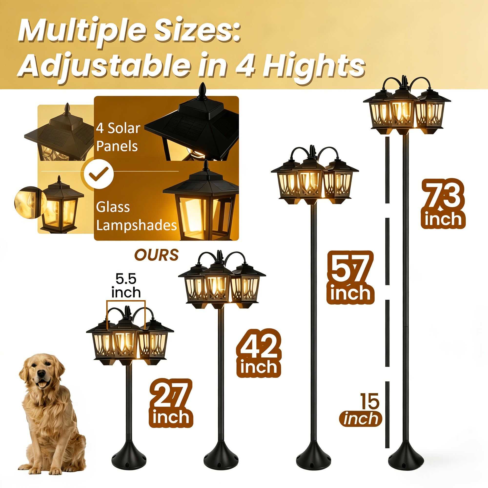 [Mardi Gras, Easter Decor] 3-Headed Solar Powered Outdoor Post Light, 73 Inch Lamp Post With Dusk To Dawn, Waterproof, Outdoor Street Light For Pole Garden Yard Home Mardi Gras, Easter Decor
