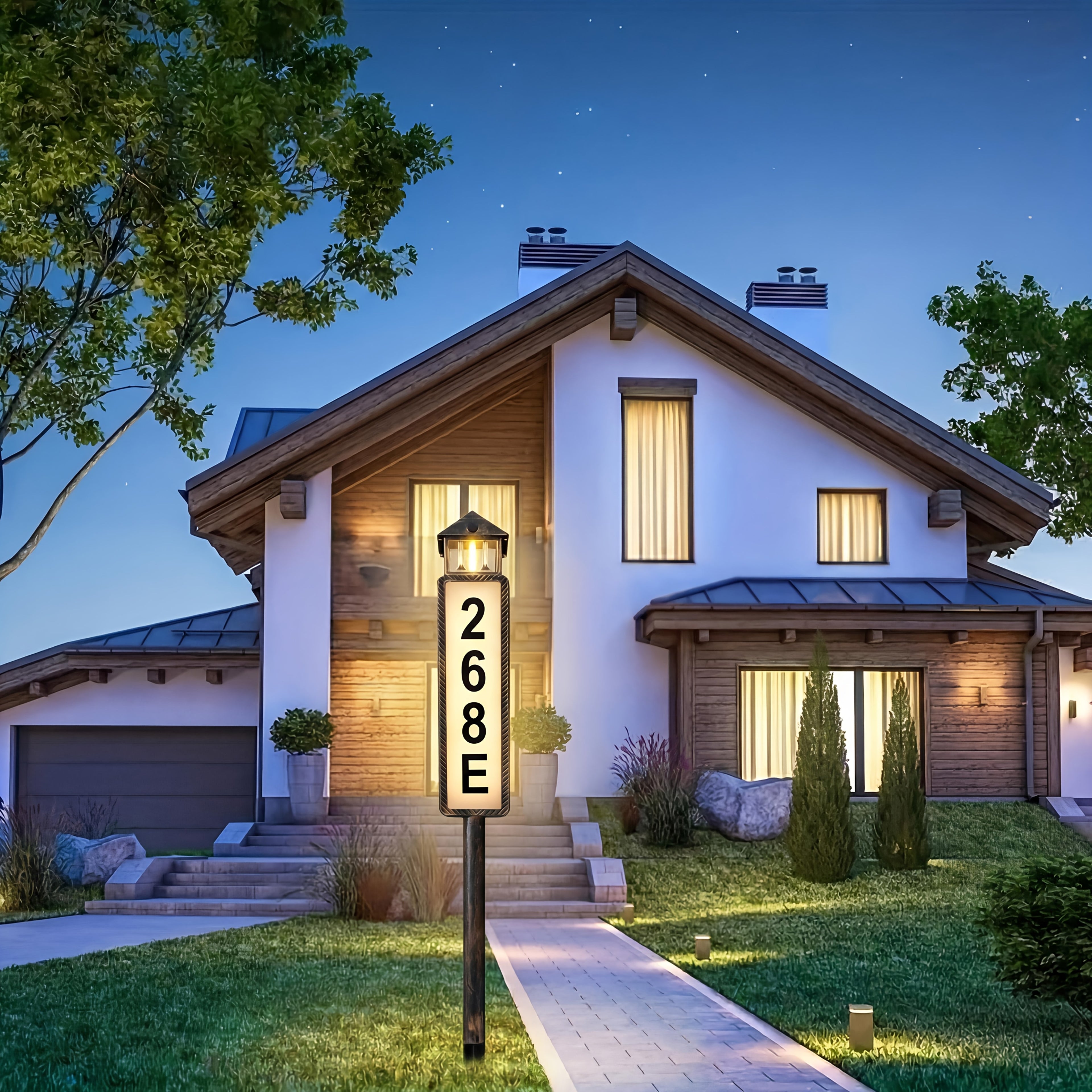 Solar Powered Address Sign with 3 Color Modes, IP44 LED Illuminated House Numbers for Outside, Yard, Apartment, Street - Easy to Install
