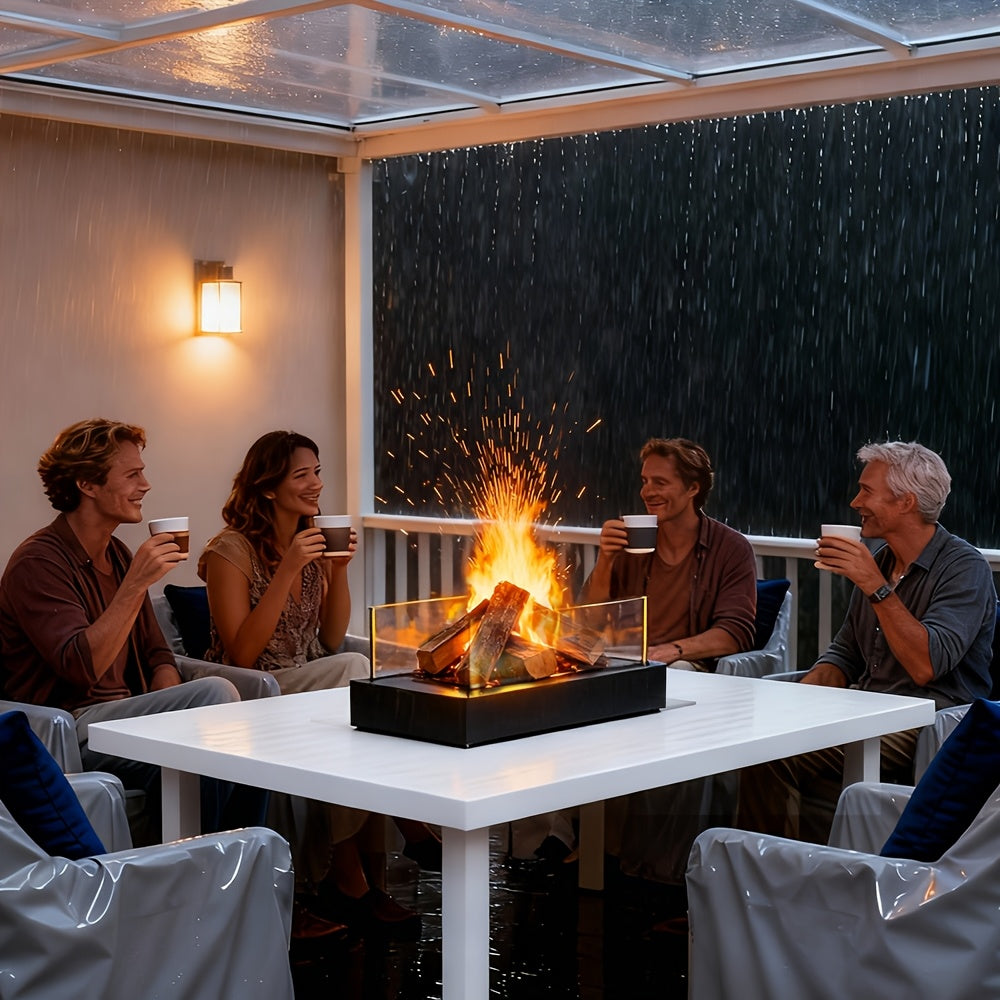 Wood Pellet Fire Pit, 15.16×8.66×4.53inch Firewood Pit with Glass Wind Guard, Portable Tabletop Smoke-Free for Patio, Backyard, Camping, Tailgating
