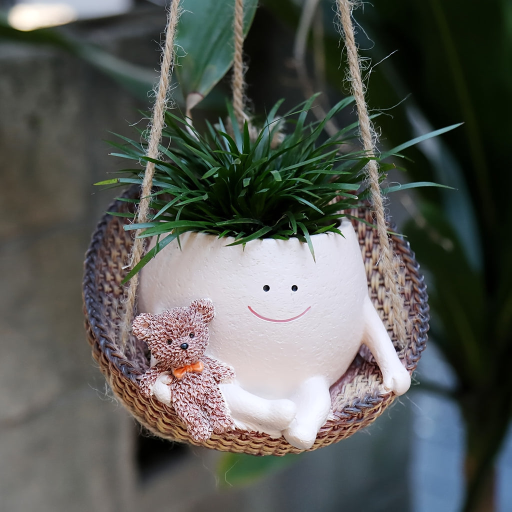 Hanging Planters With Smiling Face And Bear For Indoor Plants, Unique Funny Flower Pots Cute Decorative Garden Planters For Home Office Unique Plant Gifts For Mom