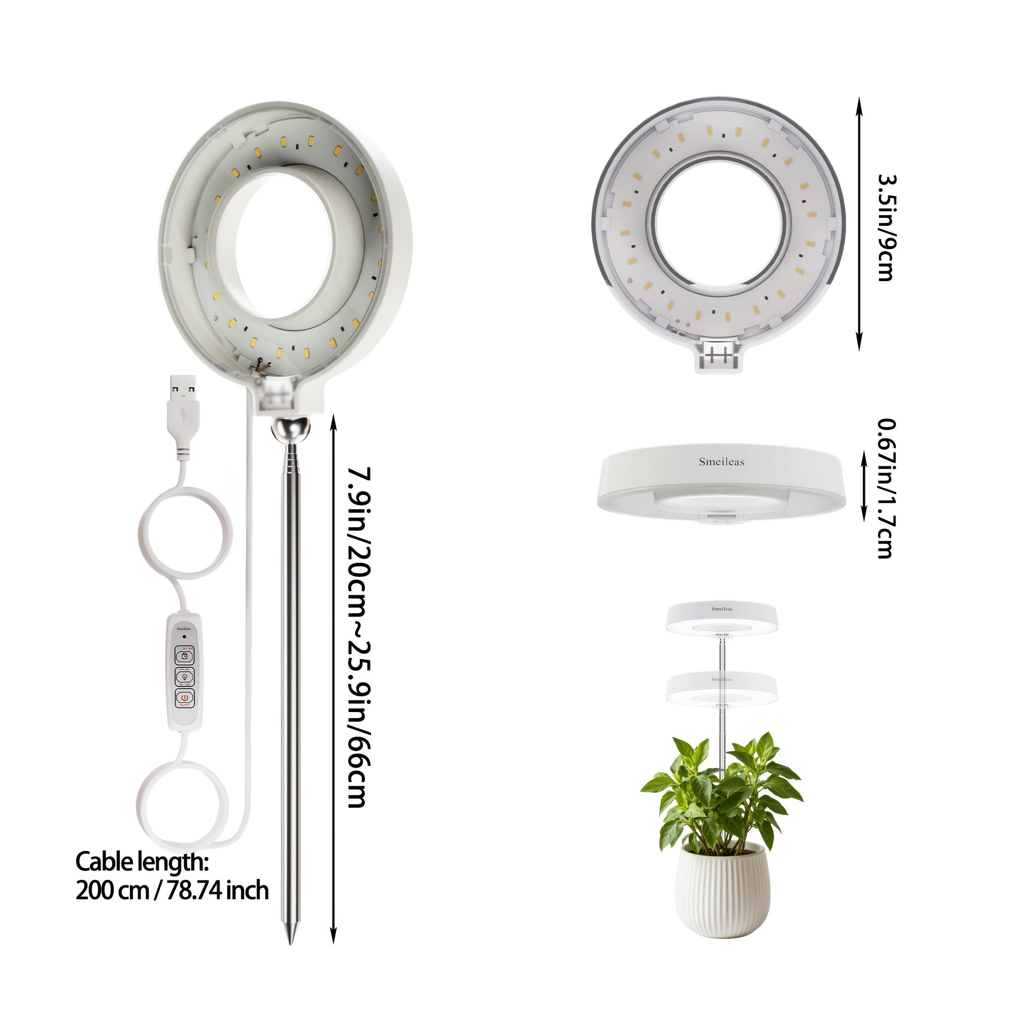 [3pcs Grow Light] Smeileas Adjustable Brightness Lamp, Full Spectrum Grow Light with Auto On/Off 3/6/9H Timer, Height Adjustable for Plant Enthusiasts, Indoor Gardening., Grow Light for Indoor Plants, Plant Growth Lamp, Plant Stand with Grow Lights