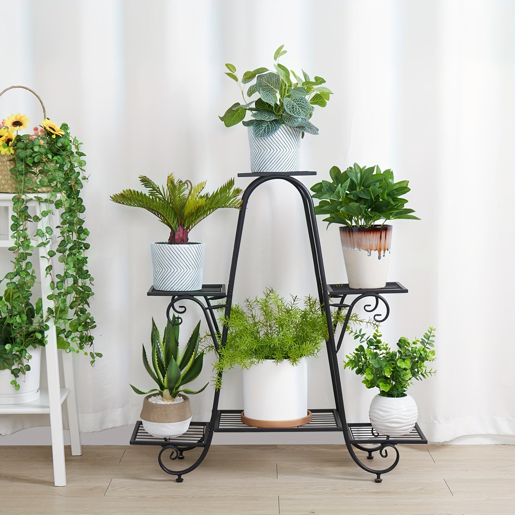 Plant Stand Multi-layer: 6 Tier Plant Stands For Indoors And Outdoors, Flower Pot Holder Shelf For Multi Plants, Black Metal Plant Stand For Patio