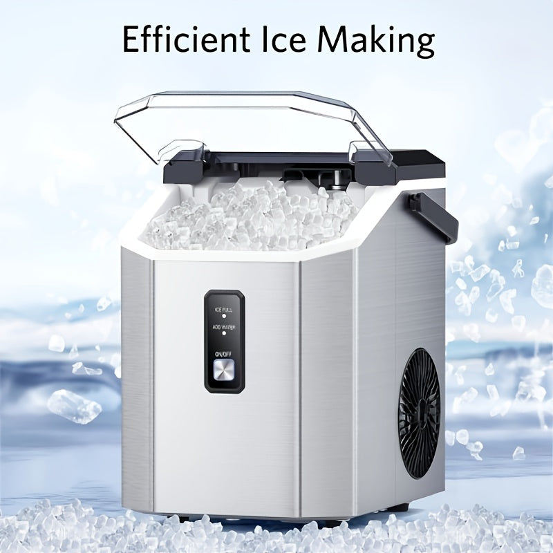 Nugget Stainless Steel Ice Maker, 35 Lbs/Day, Portable Ice Maker with Handle, Countertop Ice Maker with Self-Cleaning Function, Ice Scoop and Basket, Practical Gift, Mother's Day Gift, Silvery