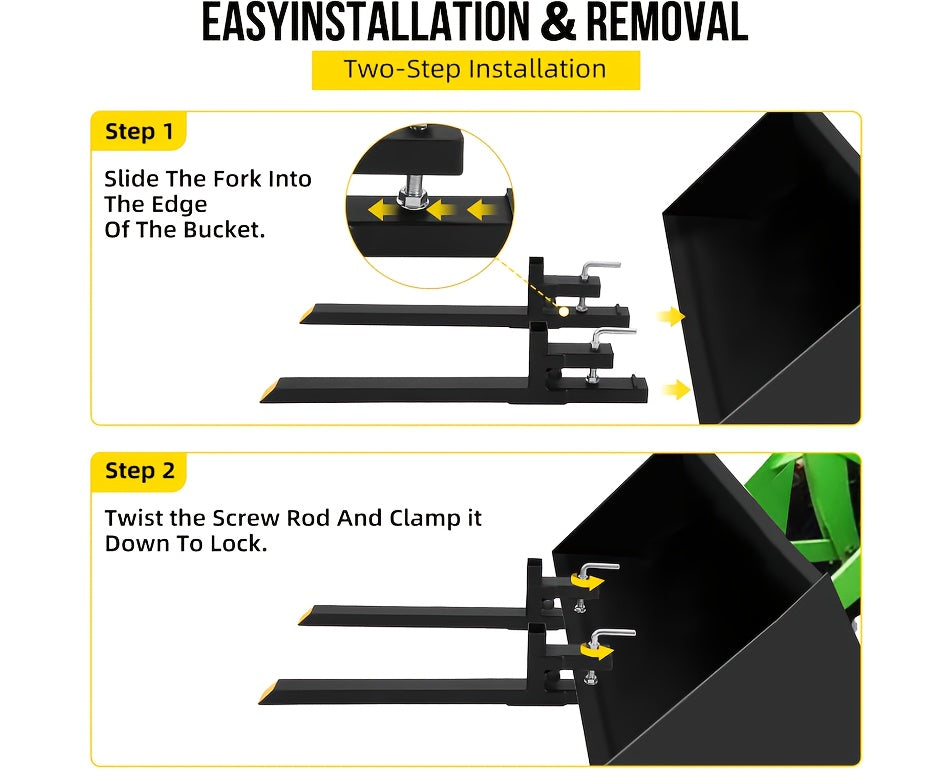 Heavy Duty Pallet Forks with Adjustable Stabilizer Bar, 43" (2500 lbs) Capacity, Connecting Rod for Skid Steer Tractor Loader Bucket - Black, Skid Steer Tractor, Loader Bucket