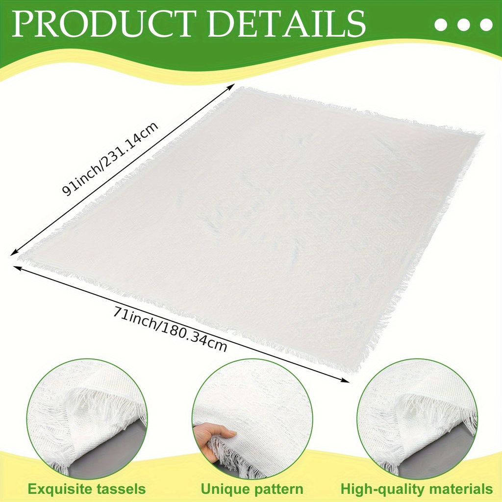 91 X 71 Extra Large Outdoor Picnic Blanket Woven Cotton Yarn Oversize Beach Blanket with Fringe Bohemian Machine Washable Sandproof Portable for Spring Summer Camping Beach (White) Non-Food Direct Contact