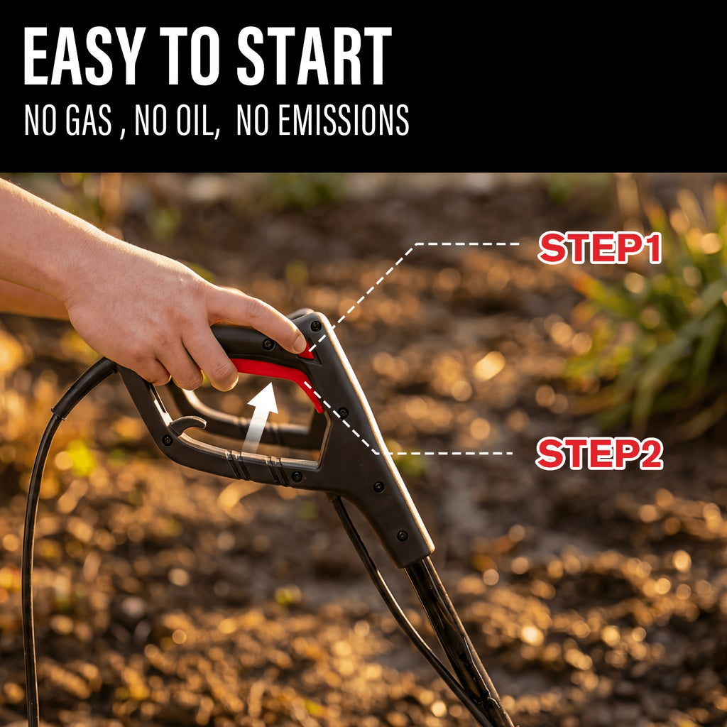 MZK 16-Inch 13-Amp Corded Electric Tiller/Cultivator, 8-inch Tillling Depth with Adjustable Wheels, Foldable Electric Rototiller for Garden Soil Digging