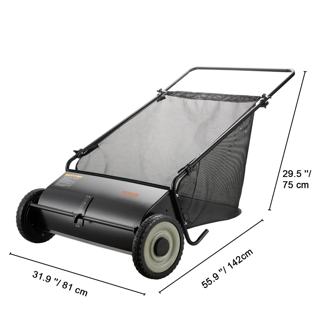 VEVOR Push Lawn Sweeper, 21-inch Leaf & Grass Collector, Strong Rubber Wheels & Heavy Duty Thickened Steel Durable to Use with Large Capacity 3.5 cu. ft. Mesh Collection Bag, 2 Spinning Brushes