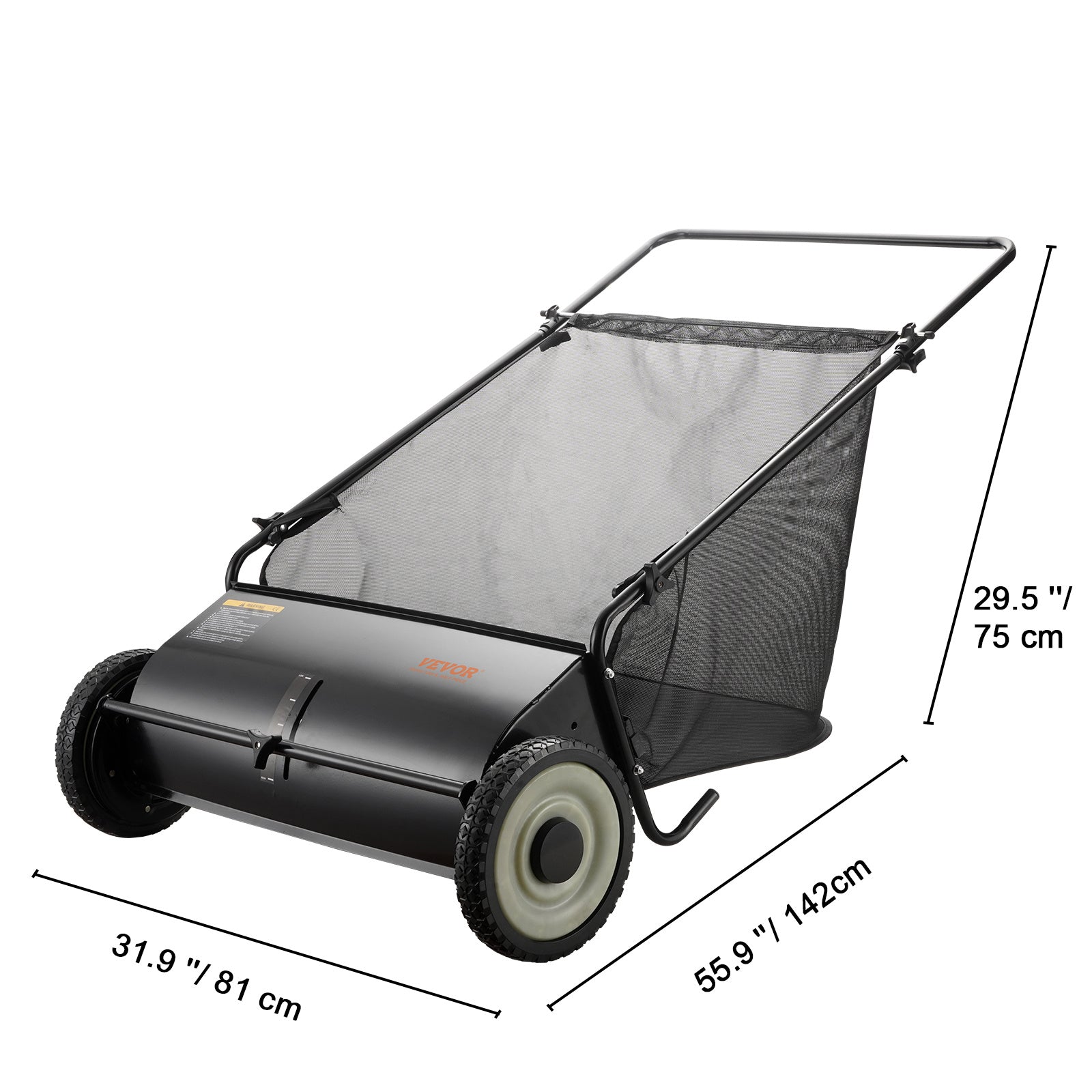 VEVOR Push Lawn Sweeper, 21-inch Leaf & Grass Collector, Strong Rubber Wheels & Heavy Duty Thickened Steel Durable to Use with Large Capacity 3.5 cu. ft. Mesh Collection Bag, 2 Spinning Brushes