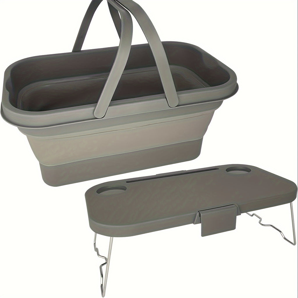 4.23gal Collapsible Picnic Basket with Stand-Up Table - Heavy-Duty High Quality & Leak-Proof Outdoor Storage, Foldable Lightweight Design with Sturdy Legs & Carry Handle, 3-in-1 Convertible for Camping, Travel, Home - Durable Rectangular Bucket for Picnic