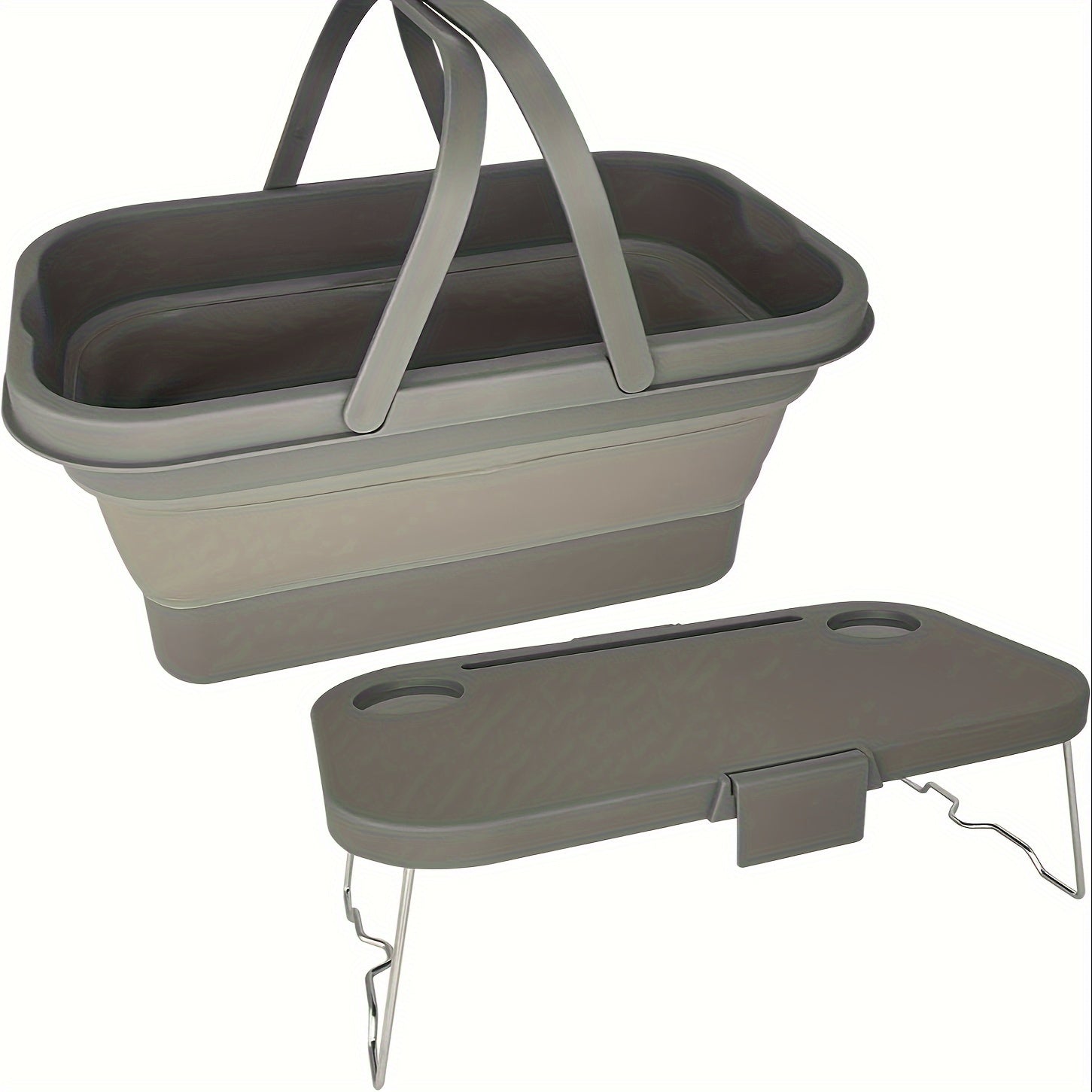 4.23gal Collapsible Picnic Basket with Stand-Up Table - Heavy-Duty High Quality & Leak-Proof Outdoor Storage, Foldable Lightweight Design with Sturdy Legs & Carry Handle, 3-in-1 Convertible for Camping, Travel, Home - Durable Rectangular Bucket for Picnic