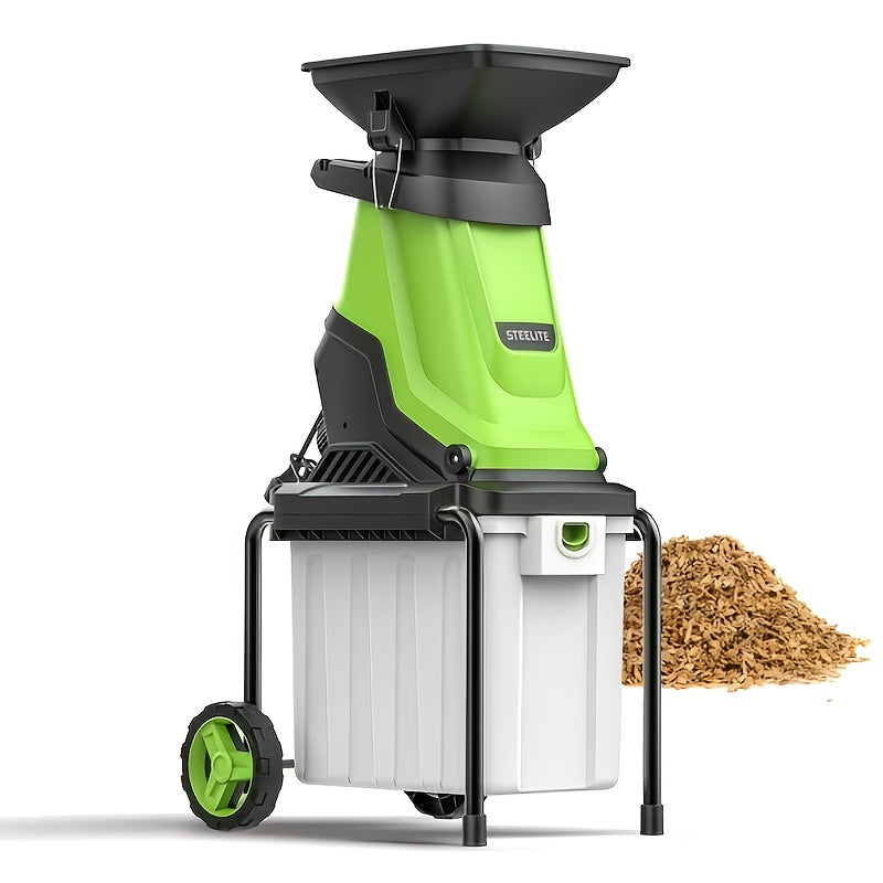 Deli Steelite Heavy-Duty Electric Wood Chipper Shredder, 120V 15-Amp Corded Leaf Mulcher with 13.21gal Collection Bin, 1.75 Inch Cutting Diameter, Wood Chippers, Shredders, & Mulchers