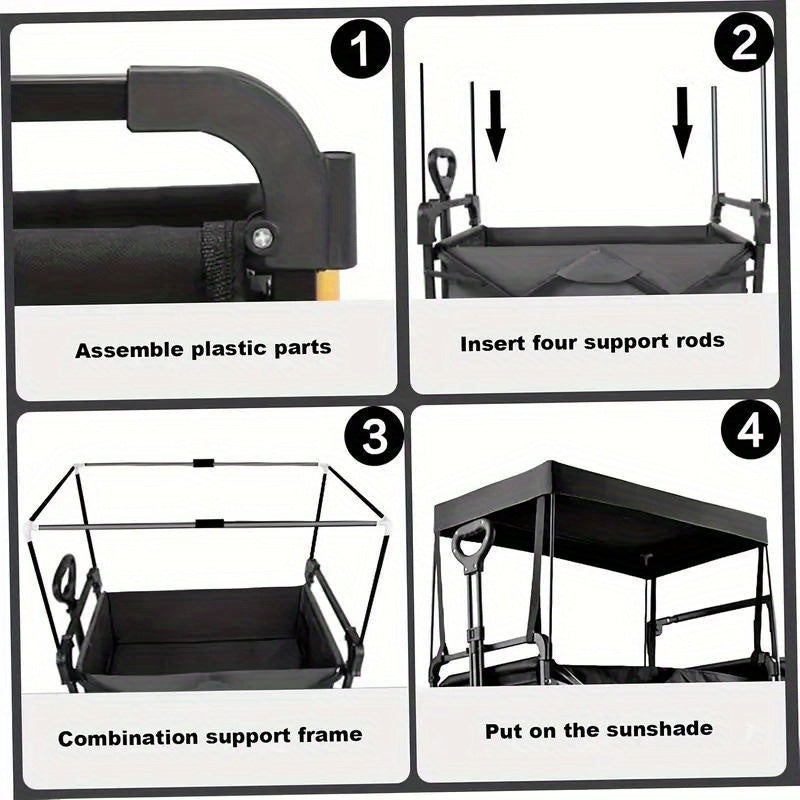 1pc Metal Frame Camper Canopy, Removable Awning, Quick-install, UV-resistant, Washable, Portable Cover, Universal Replacement Parts, Suitable for 33.8-37 Inch Folding Multi-purpose Vehicles, Beach Trailers, Pet Strollers (canopy Only)