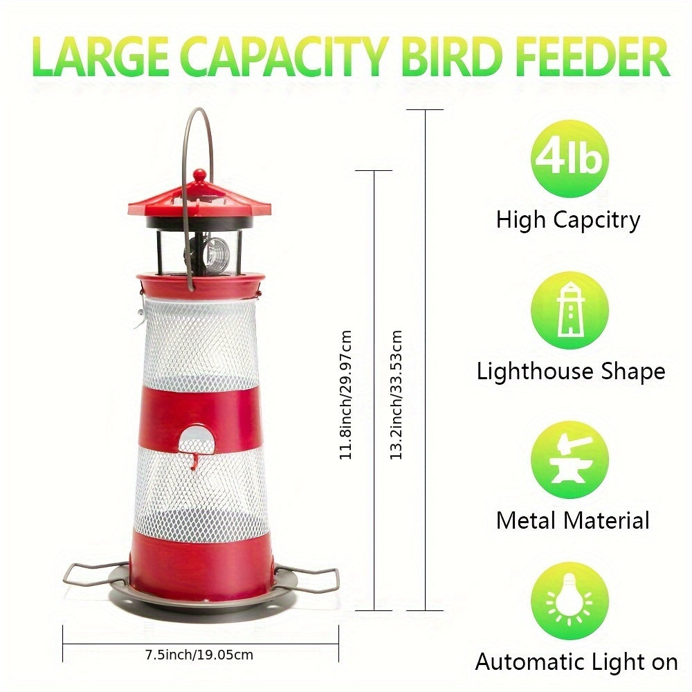 Solar Bird Feeder Lighthouse Hanging Outdoor Birdfeeder Garden Lantern LED Lights Backyard Decor Patio Gifts for Bird Lovers