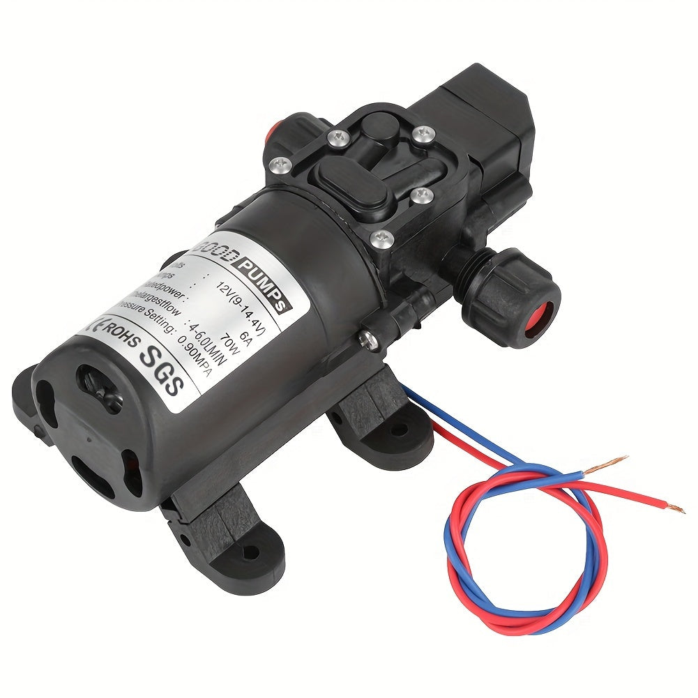 12V High-Pressure Self-Priming Diaphragm Water Pump - 130PSI/6LPM Automatic Switch, Durable ABS Material, Ideal For Car Wash, Tap Water Pressurization, Fish Tank, Bath, And More - 6.45in Length, Compact Design