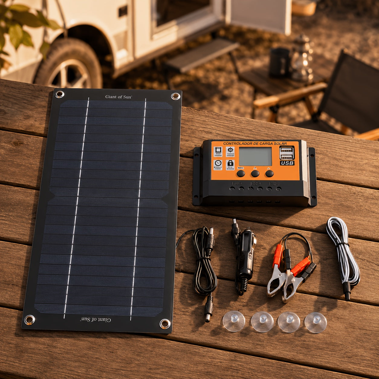[Solar Panel Kit] Solar Panel Kit With 100A Charge Controller, Monocrystalline Silicon Solar Battery Charger With Extension Cable, Battery Clip, Suction Cups, 18V Solar Charger For RV, Camper, Van, Boat, Camping, Outdoor Travel, Farm, Garden, Emergency Po