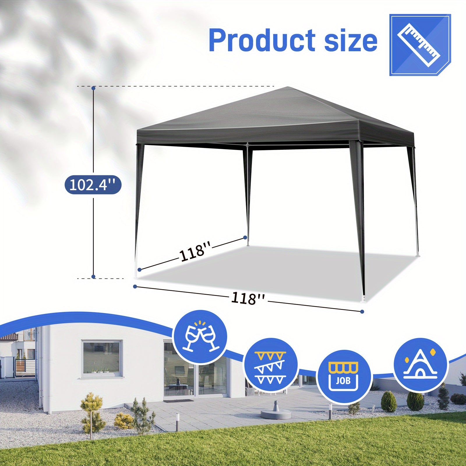 10 X 10Ft Black 4-Sided Pergola PE Cloth Sprayed Iron Pipe Spiral Pipe Various Styles of Pergola Courtyard Can Be Used As Emergency Shelter Tent Charity Donation
