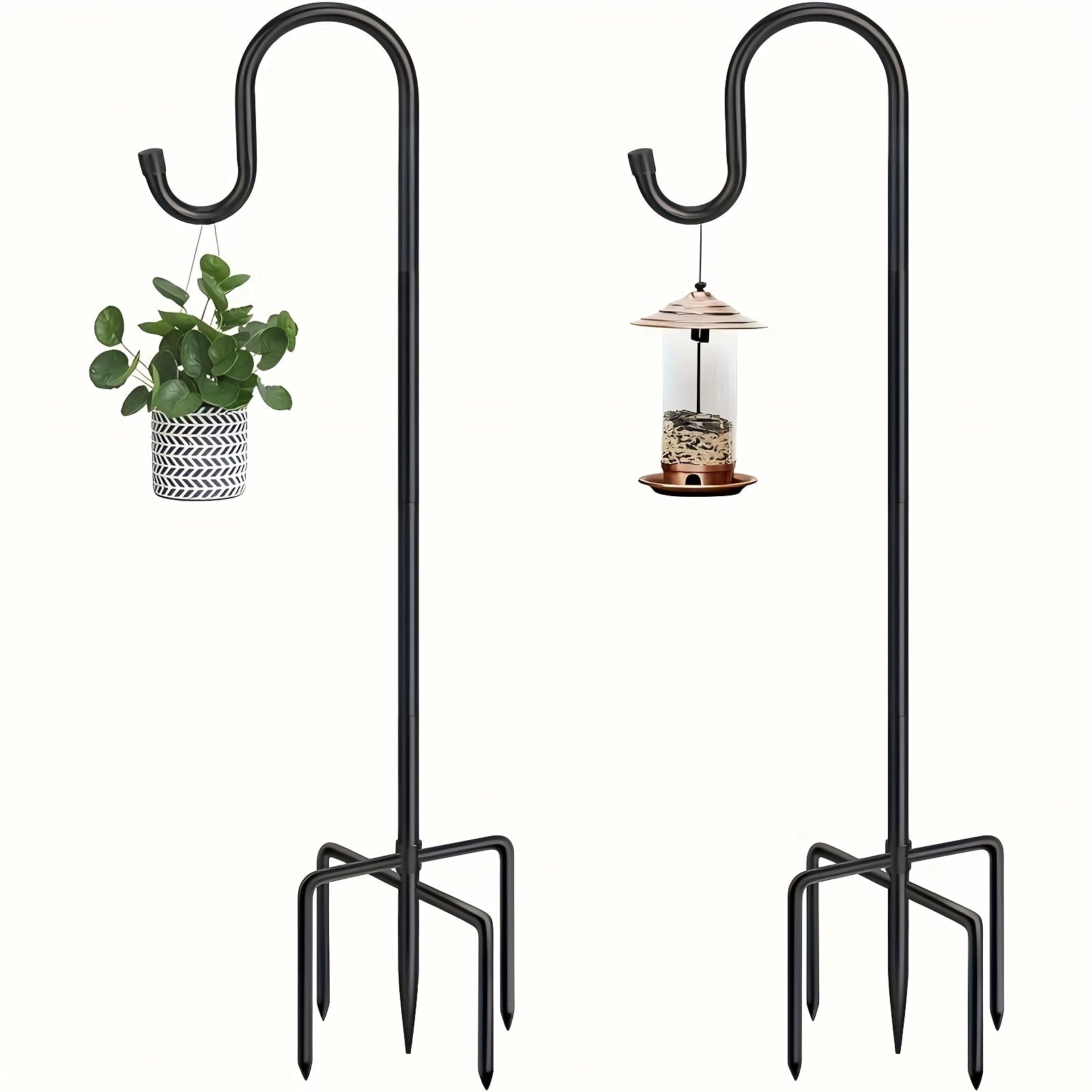 2 Outdoor Shepherd Hooks, Heavy-duty Bird Feeders with 5 Forked Bases, Adjustable Outdoor Shepherd Hooks, Garden, Wedding, Hanging Plant Bird Feeders, Anti-rust Metal, Easy to Install, Multi-functional Farmhouse Decoration