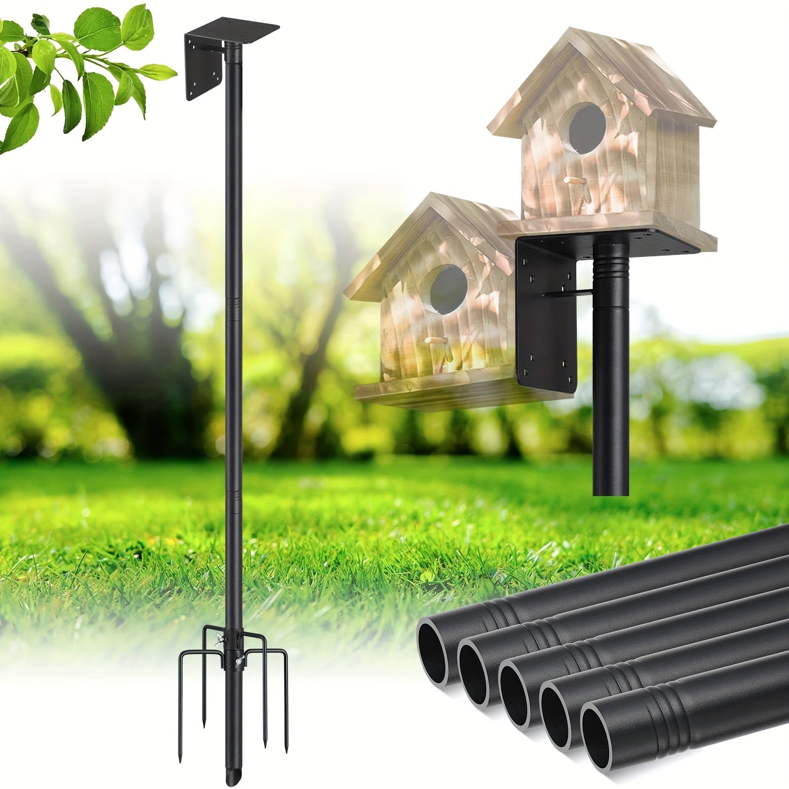 YEYEBEST Bird House Pole - 75 Inch Bird Feeder Pole Tall for Outdoor, 5-Prong Windproof Stake, with Mounting Bracket - Heavy Duty 1 Inch Birdhouse Post for Bluebird House, Bird Buddy, Weather Station