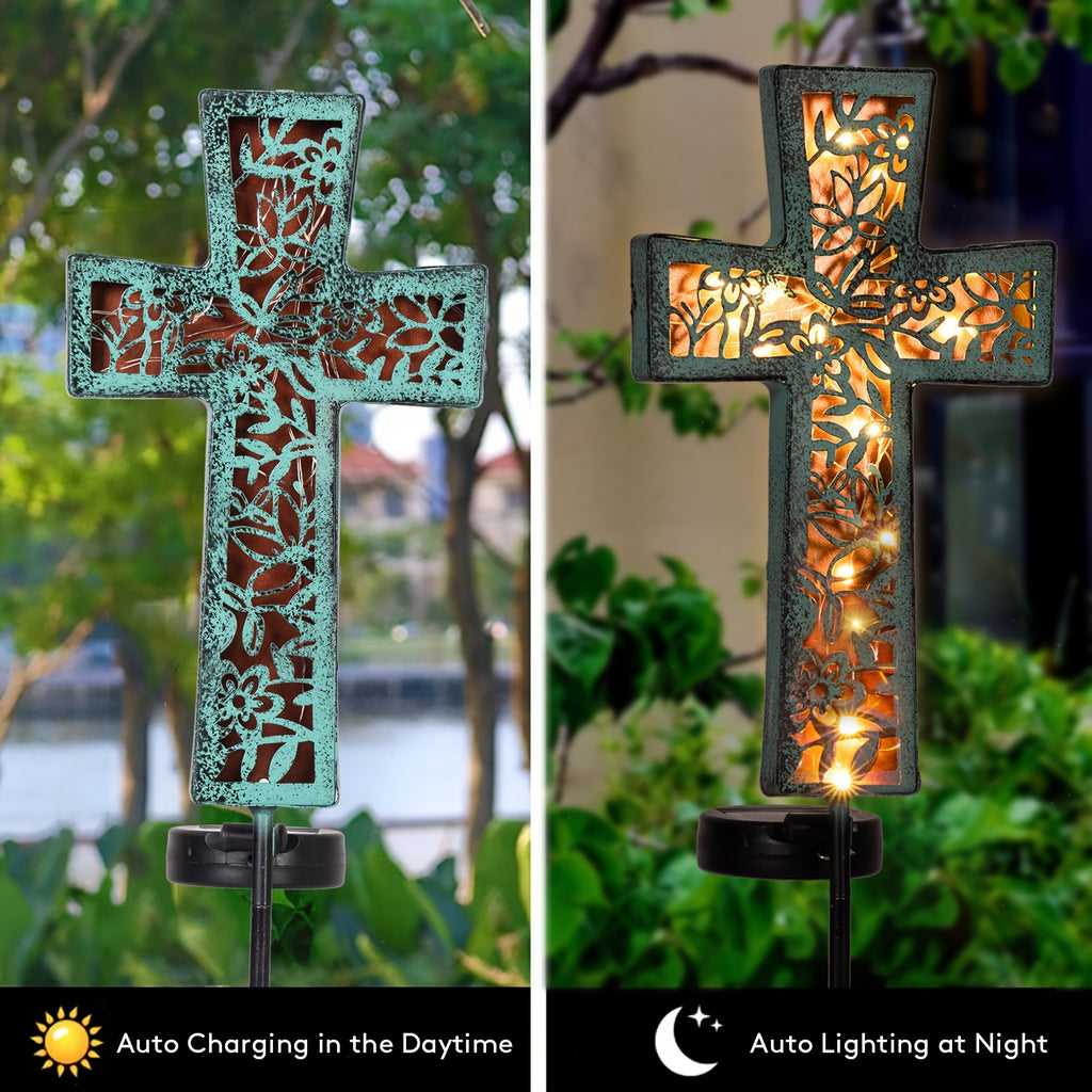 Solar Cross Garden Stake Lights 38inch Metal Outdoor Waterproof Memorial Garden Decor 2 Lighting Modes Cemetery Decorations for Grave for Remembrance Gifts & Sympathy Gifts