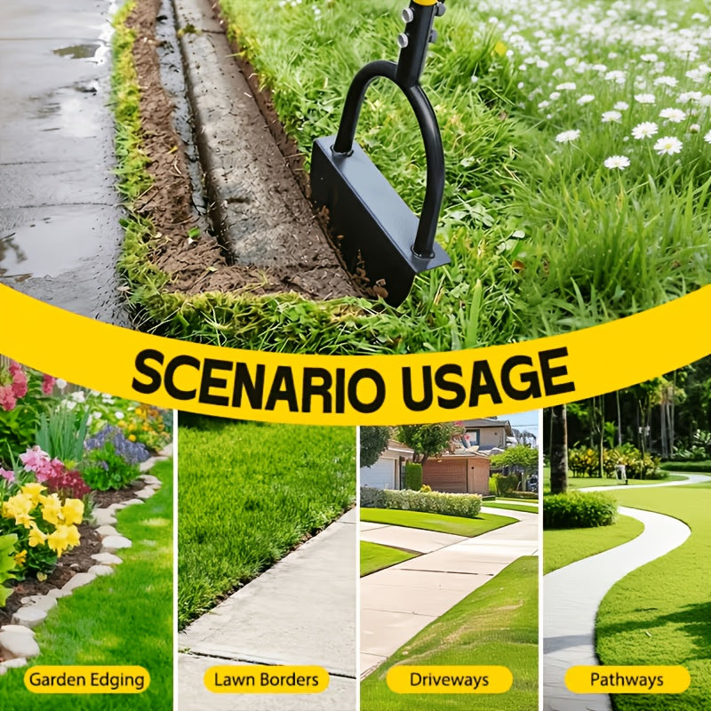 1 Manual Lawn Edging Scissors: Professional Edge Lawn Tool, Heavy Duty Steel Half Moon & Saw-Tooth Blade for Clean Borders, Long Handle Reduces Back Strain, Manual Edger Ideal for Garden Edges, Sidewalks, Flower Beds