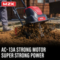 MZK 16-Inch 13-Amp Corded Electric Tiller/Cultivator, 8-inch Tillling Depth with Adjustable Wheels, Foldable Electric Rototiller for Garden Soil Digging