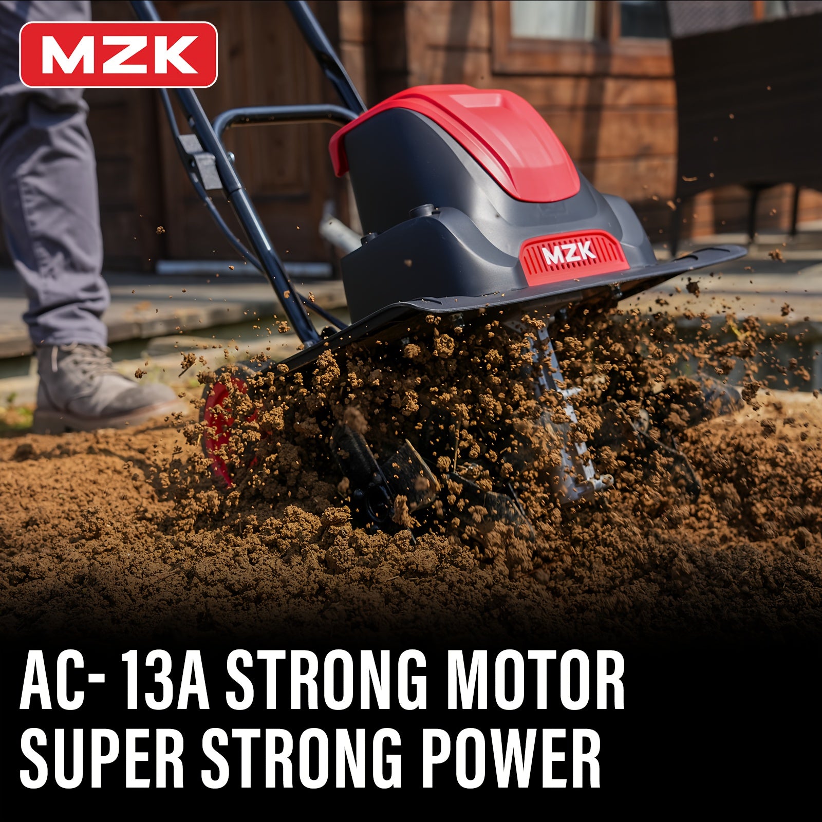 MZK 16-Inch 13-Amp Corded Electric Tiller/Cultivator, 8-inch Tillling Depth with Adjustable Wheels, Foldable Electric Rototiller for Garden Soil Digging
