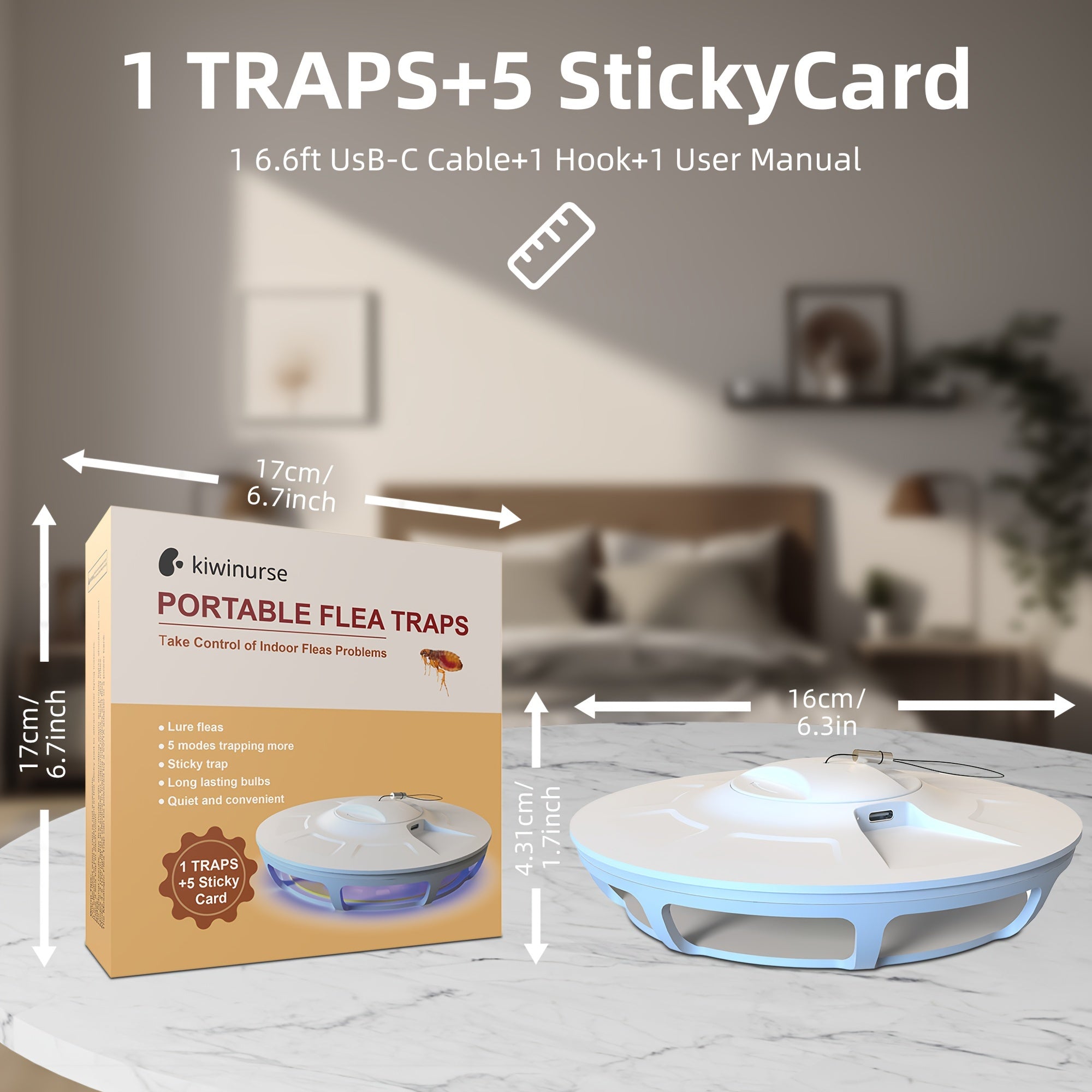 Flea Trap For Inside Your Home Flea Light Trapper Indoor Fly Killer Warm & UV LED Light Flea Fighting Tool Kit For Flea Infestation