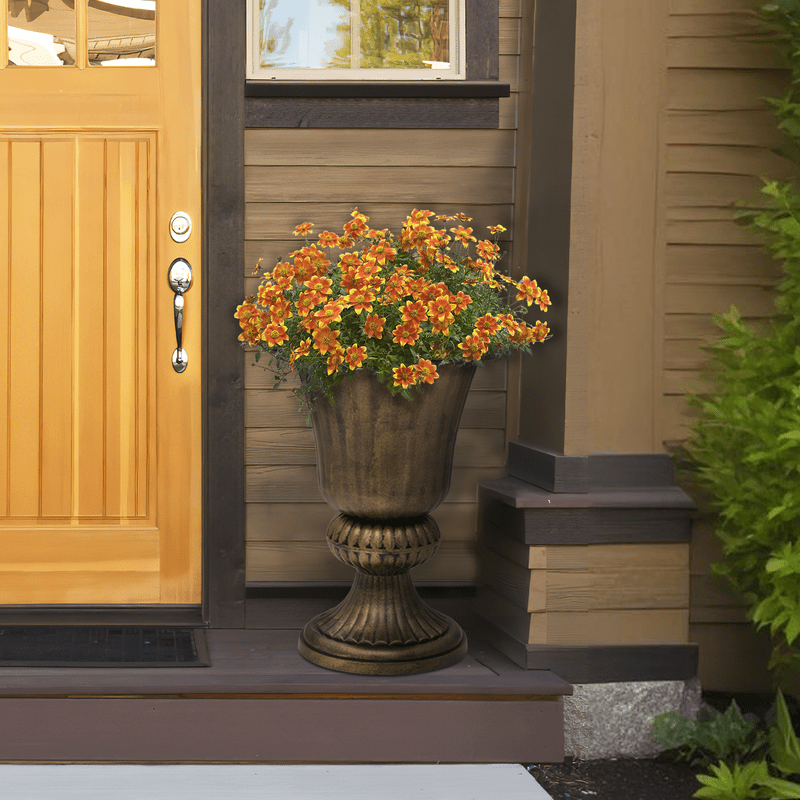 20" Urn Planters for Outdoor Plants, Large Decorative Front Porch Planters Set of 2, Tall Plastic Flower Pots for Garden, Patio & Entryway Dcor, Antique Brass