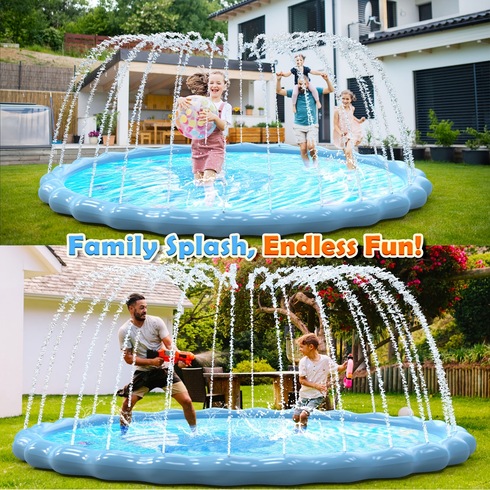 Splash Pad, Sprinkler & Splash Play Mat Toys for Kids Water Toys, Inflatable Wading Pool Extra Large Thicker Summer Outdoor Funny Toys for 3+ Years Old Children Boys & Girls