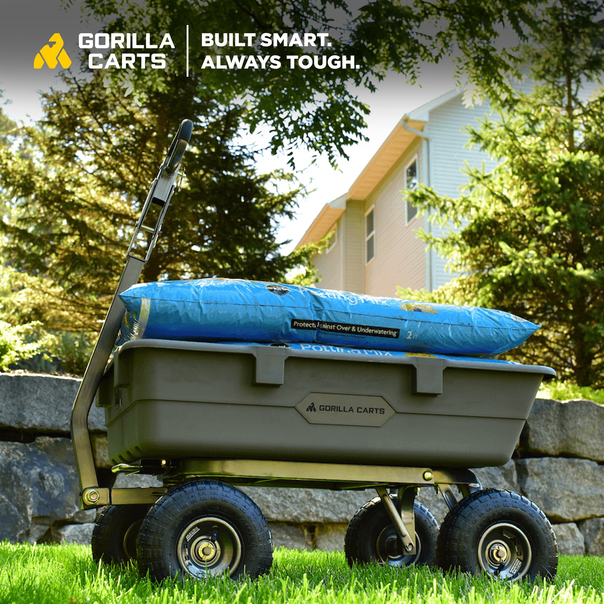 Gorilla Carts 800 Pound Capacity Heavy Duty Poly Yard Garden Steel Dump Utility Wheelbarrow Wagon Cart with 2 in 1 Towing ATV Handle, Gray