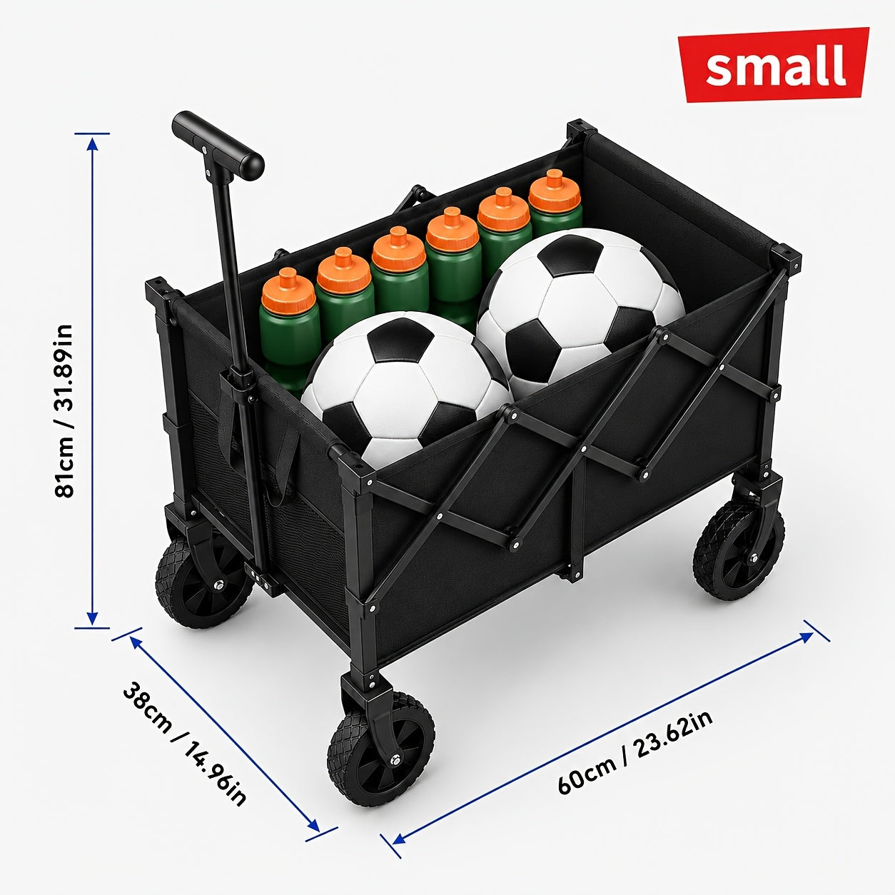 Heavy Duty Folding Wagon 340lbs Capacity, All-Terrain Collapsible Utility Cart for Beach Camping Garden Shopping, No Assembly Stainless Steel Frame Portable Grocery Wagon with Tool Holder, Black