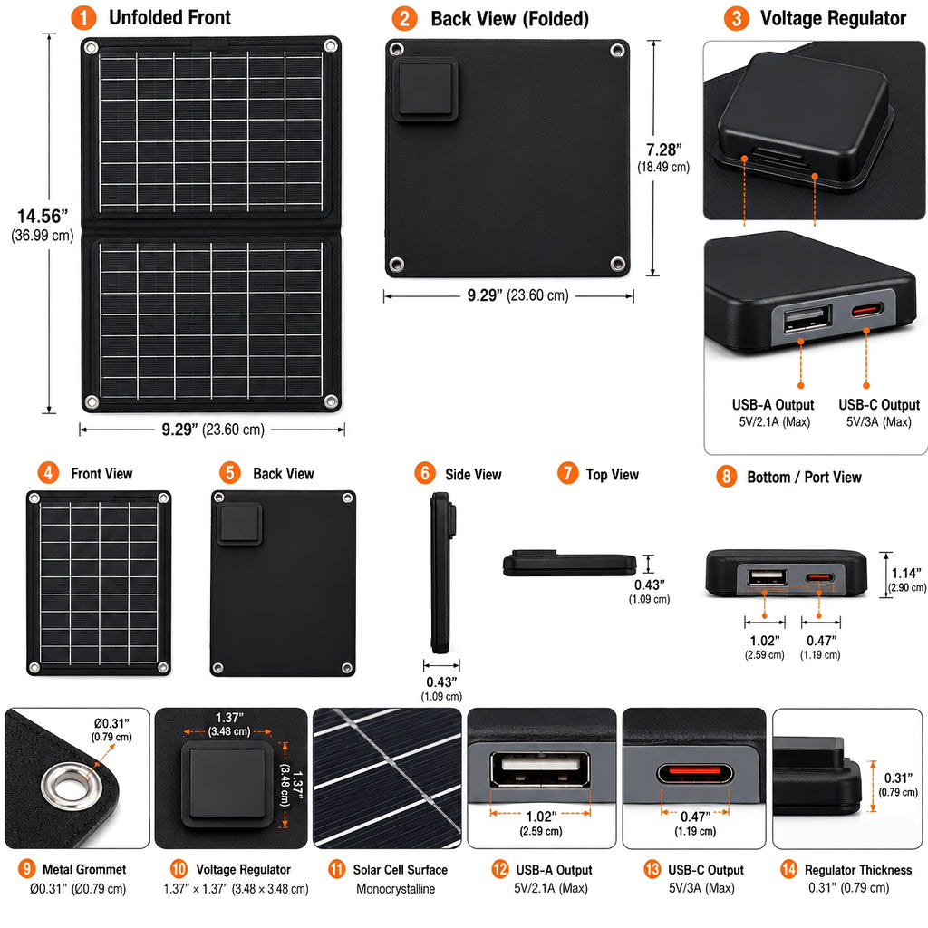 100A High Current Controller Foldable Solar Charging Panel USB-A Charge Multiple Output Emergency Power Backup for Portable Power Station Generator Laptop Tablet Home Disaster Reserve