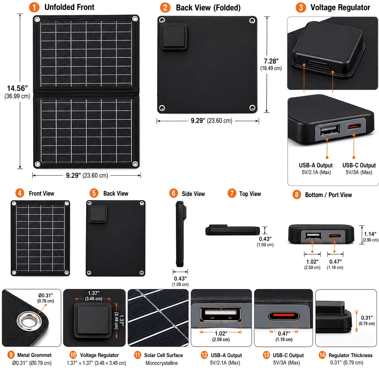 100A High Current Controller Foldable Solar Charging Panel USB-A Charge Multiple Output Emergency Power Backup for Portable Power Station Generator Laptop Tablet Home Disaster Reserve
