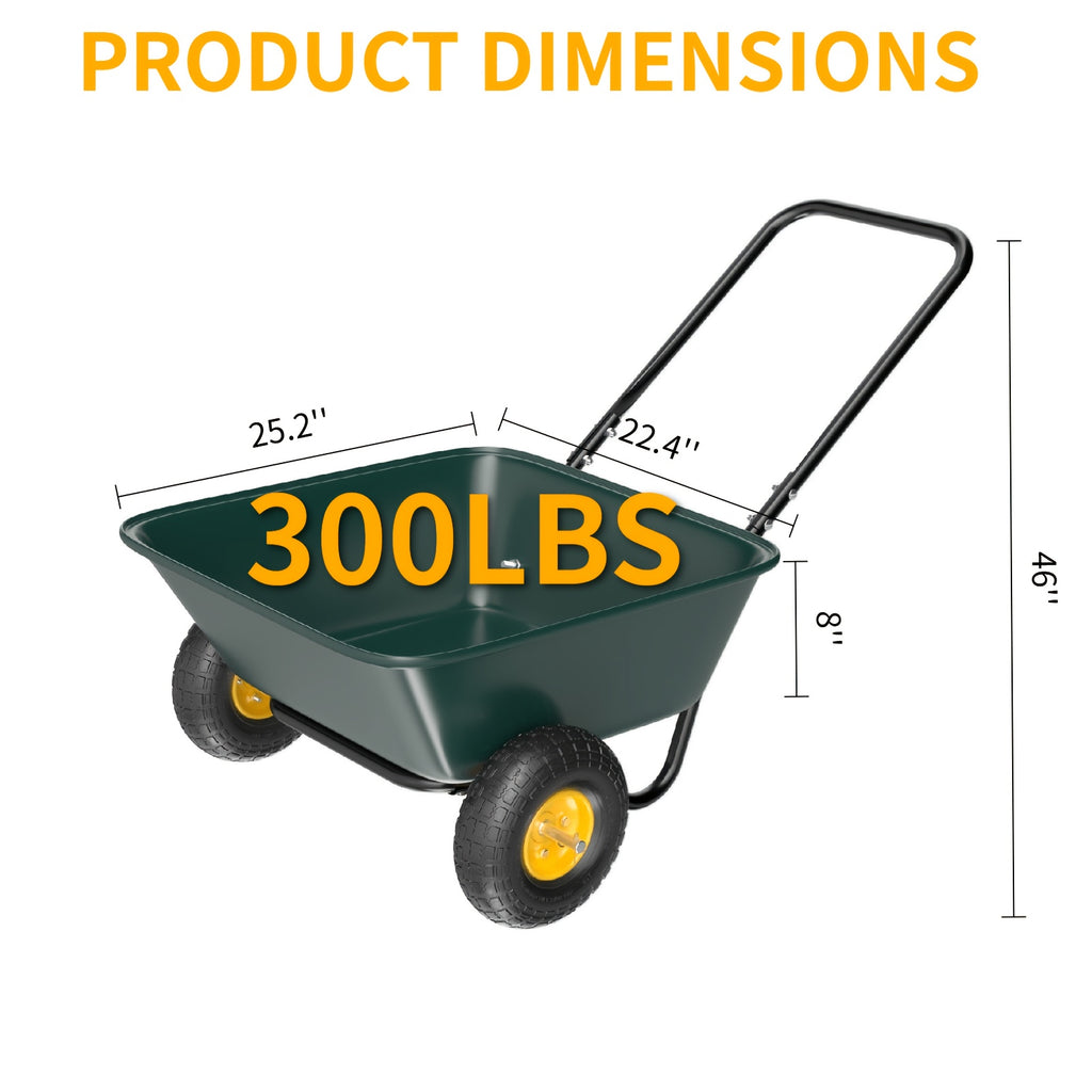 BONNLO Heavy-Duty 300LBS -Terrain Utility Cart with Single-Direction Wheels & Tailer - Portable Poly Dump Wagon Suitable for Garden, Farm, Grocery,, Lawn Care - Multiuse Vehicle for Cargo Transport