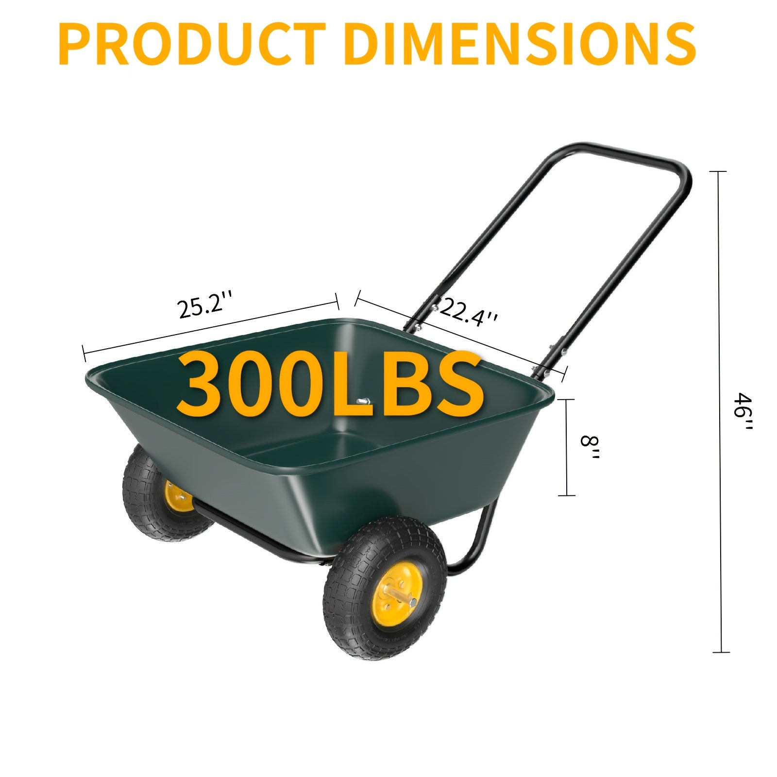 BONNLO Heavy-Duty 300LBS -Terrain Utility Cart with Single-Direction Wheels & Tailer - Portable Poly Dump Wagon Suitable for Garden, Farm, Grocery,, Lawn Care - Multiuse Vehicle for Cargo Transport