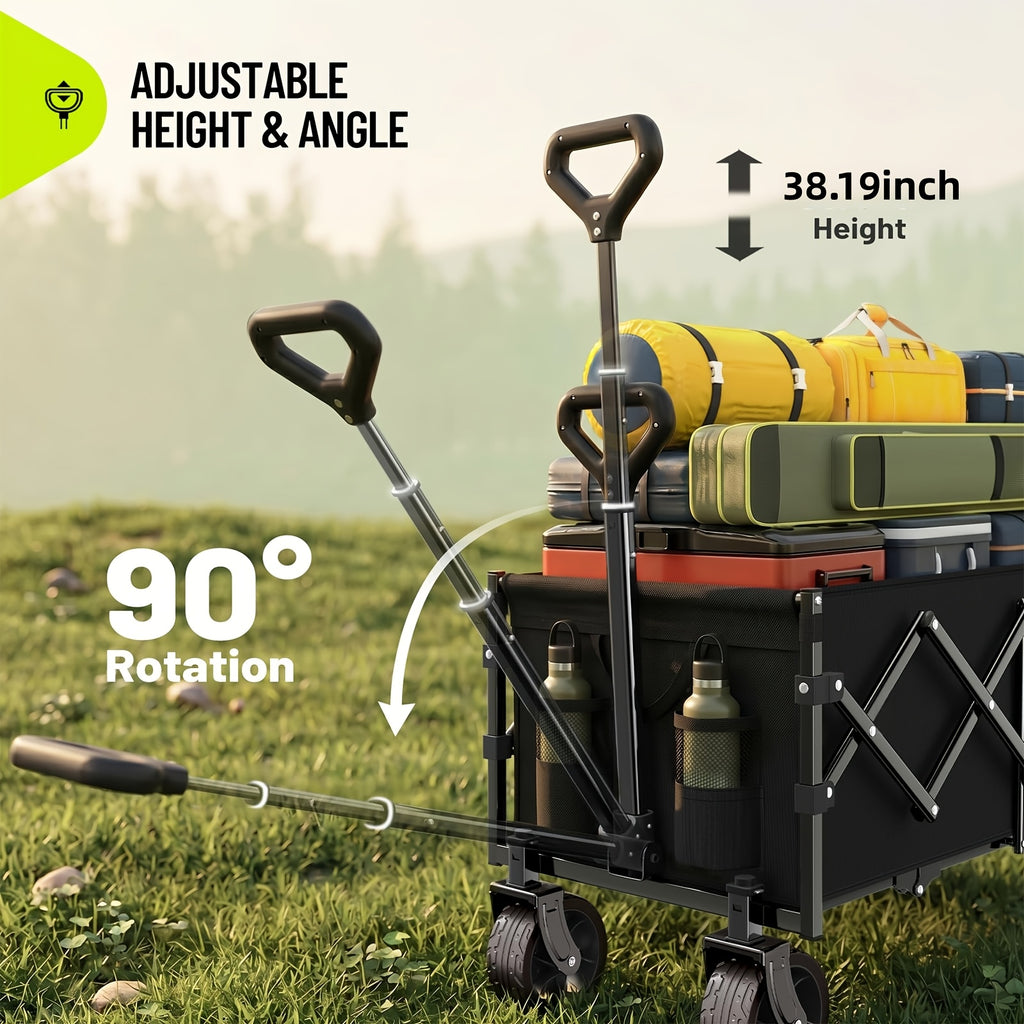 220LBS/ 450LBS/ 600LBS All Terrain Heavy Duty Folding Cart, Large Capacity Camper Suitable for Yard Shopping/ Sports/ Outdoor/ Gardening Equipment Handling, Black Multifunctional Utility Cart