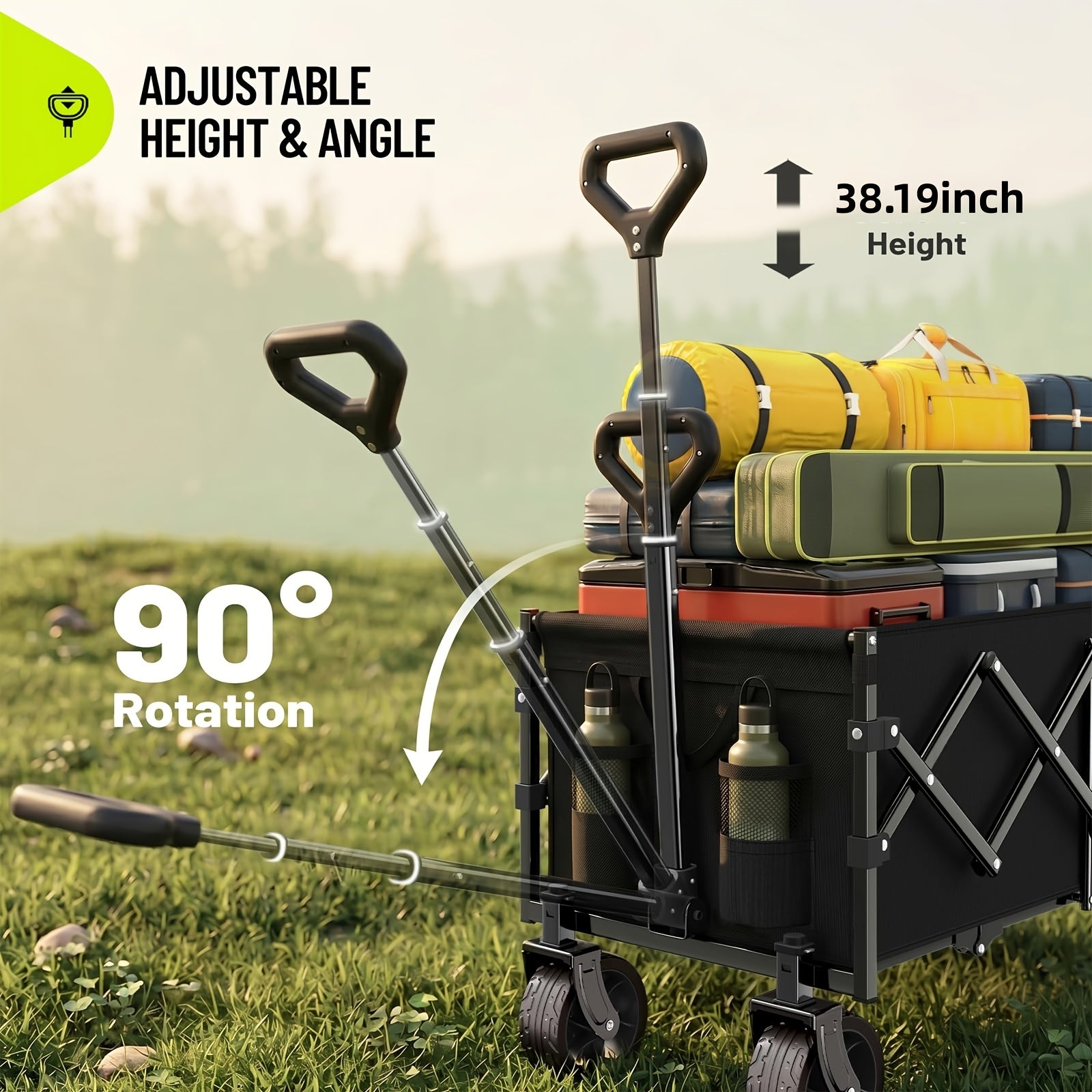 220LBS/ 450LBS/ 600LBS All Terrain Heavy Duty Folding Cart, Large Capacity Camper Suitable for Yard Shopping/ Sports/ Outdoor/ Gardening Equipment Handling, Black Multifunctional Utility Cart