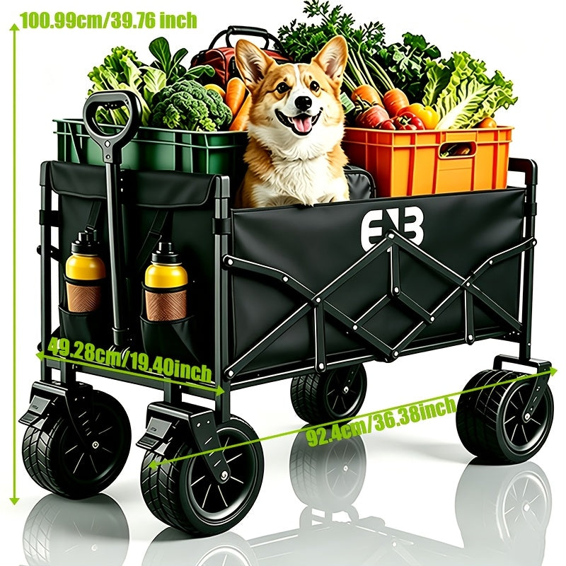 Foldable Heavy-Duty Hand Cart with Quiet All-Terrain Wheels & Carbon Frame - Portable Suitable for Camping, Beach, Garden Cart, Multifunctional Utility Wagon with Foldable for Groceries, Outdoor Use, Suitable for and Heavy Loads